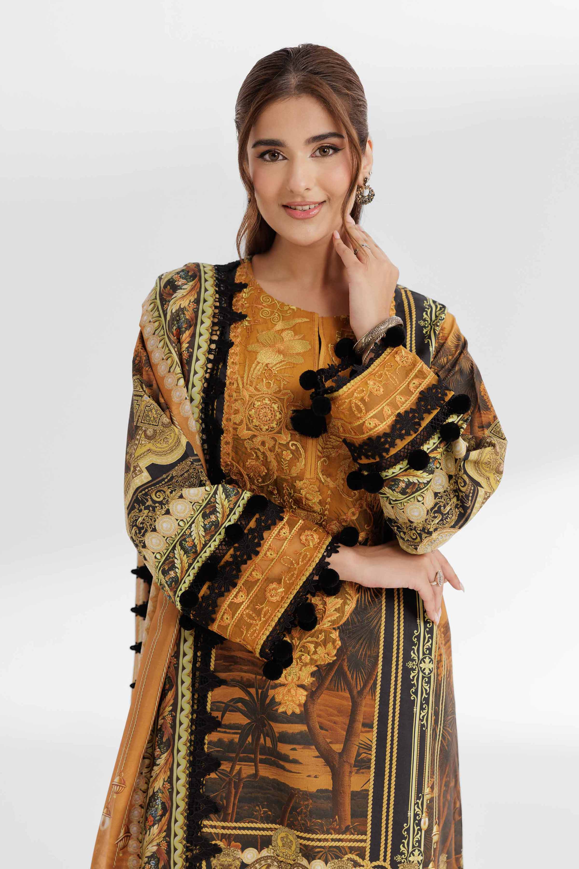 3 Piece - Digital Printed Embroidered Suit - 42502143