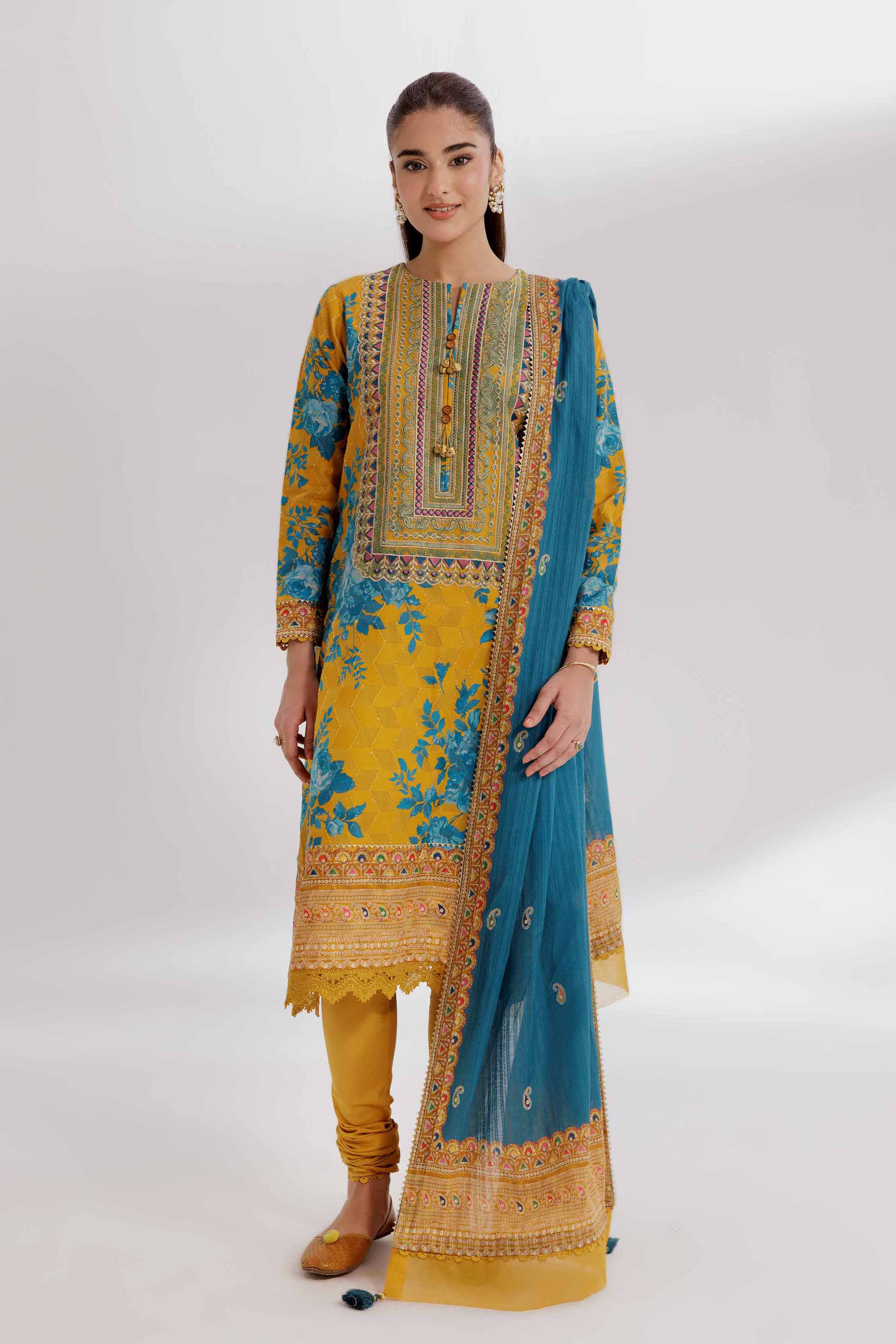 3 Piece - Digital Printed Embroidered Suit - 42502213