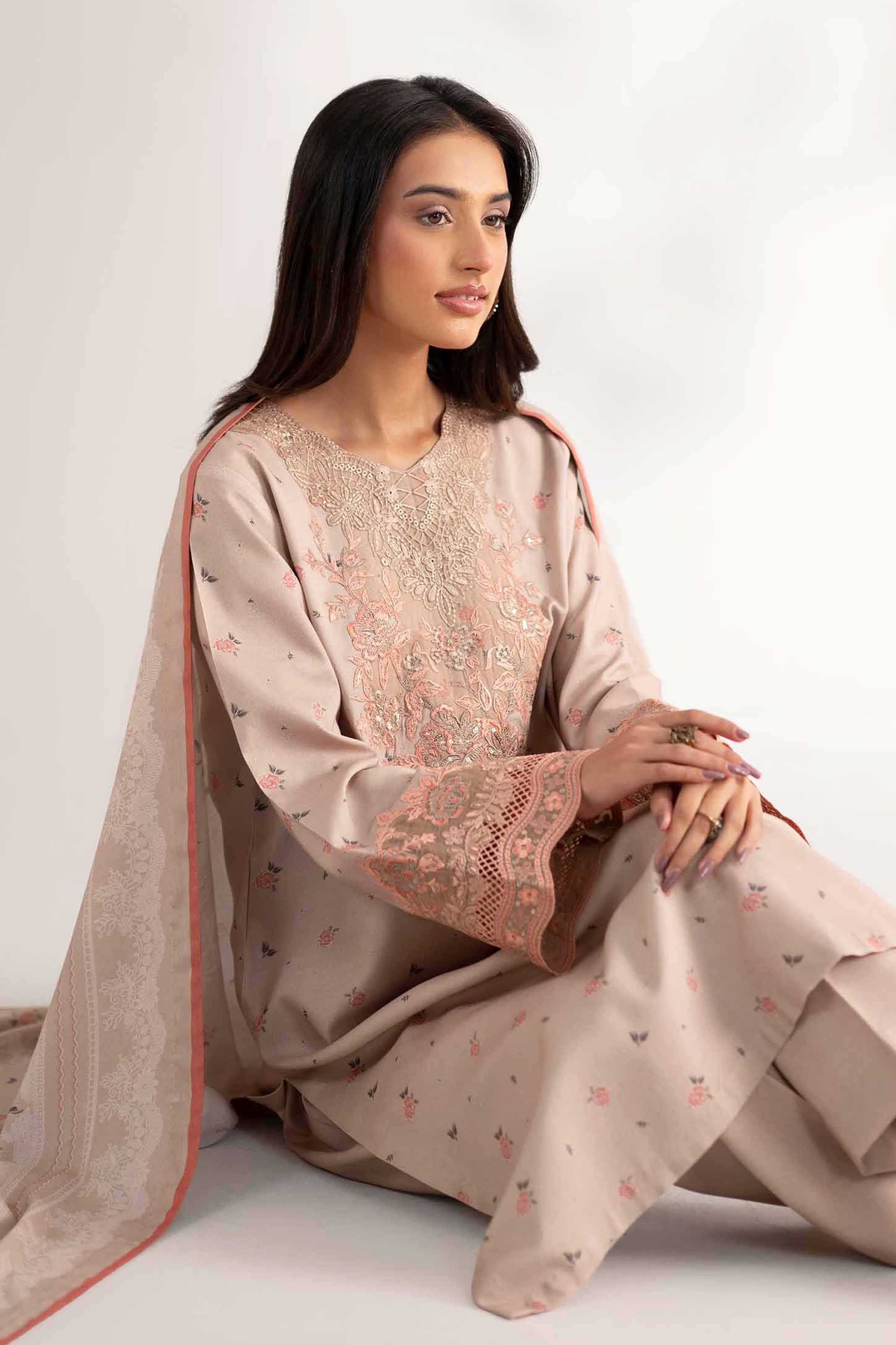 3 Piece - Printed Embroidered Suit - 42502819