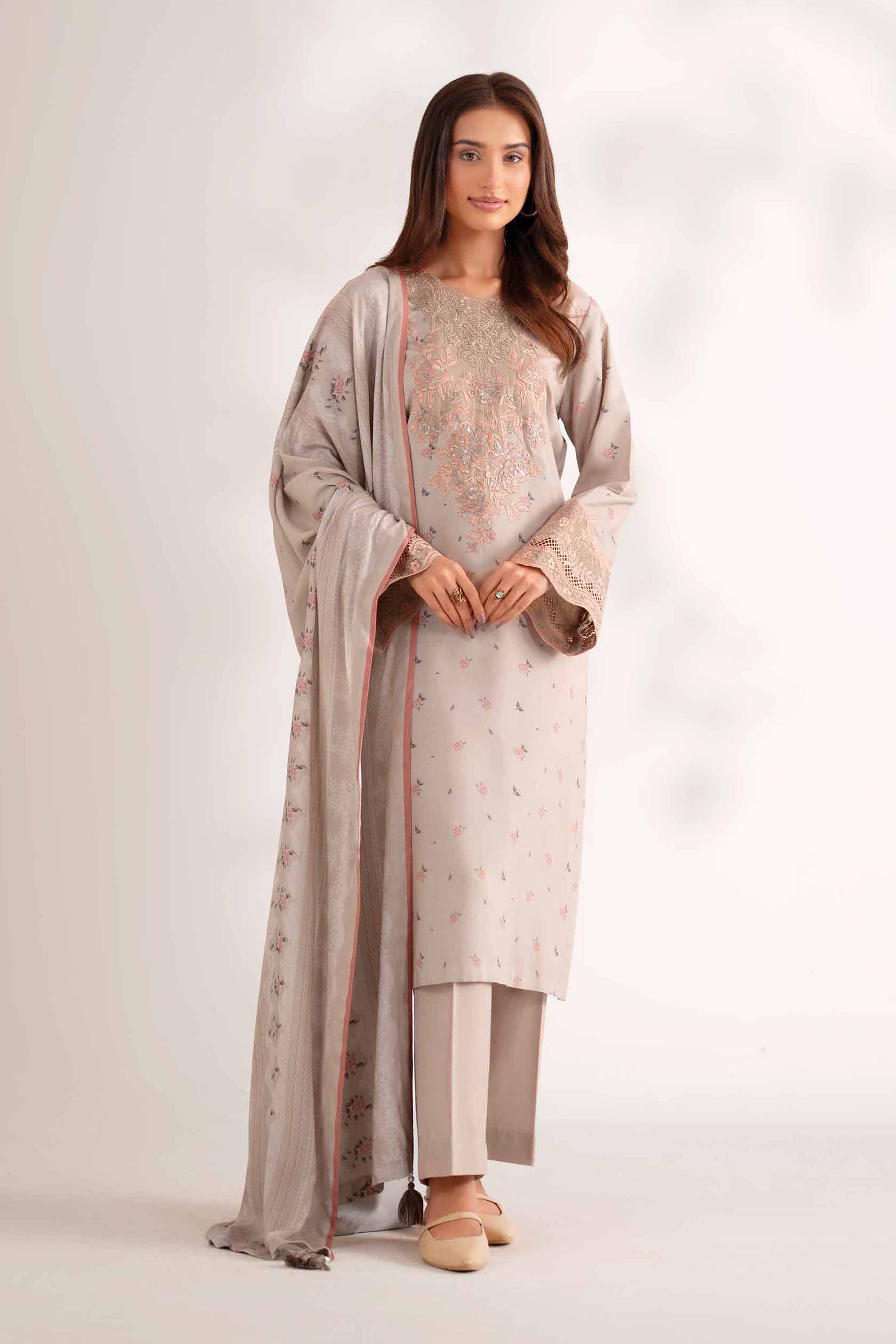 3 Piece - Printed Embroidered Suit - 42502819