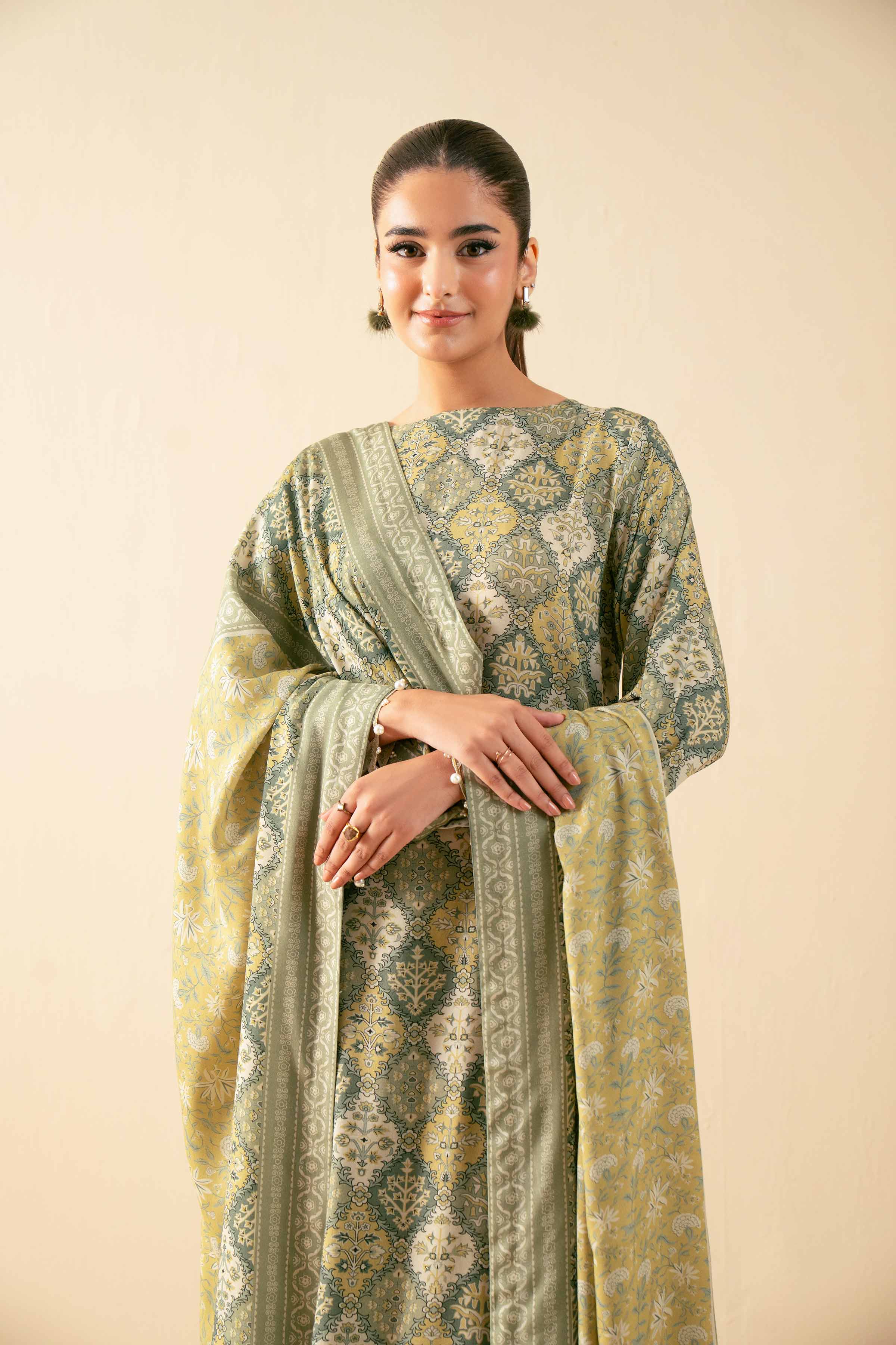 3 Piece - Printed Embroidered Suit - 42502822