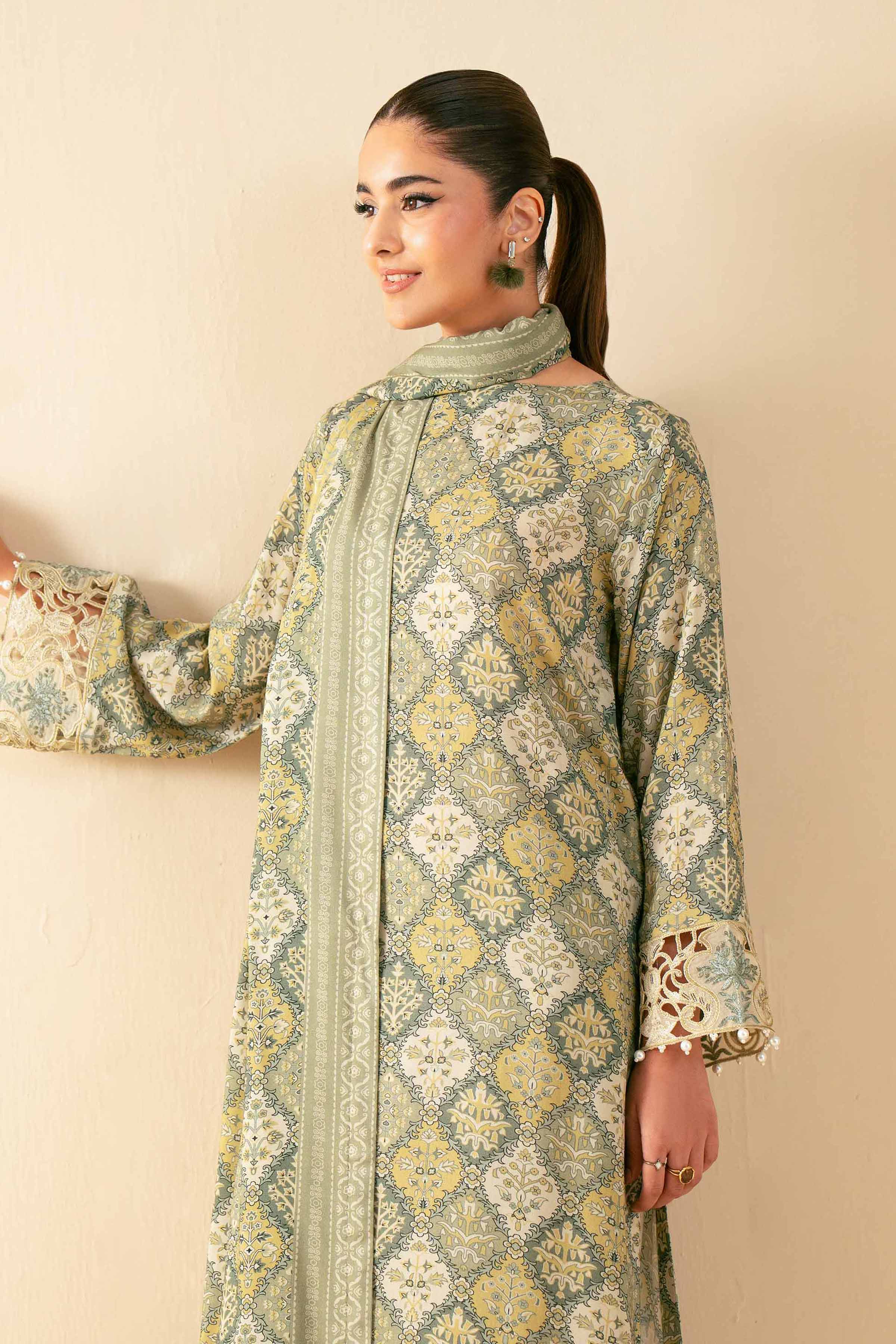 3 Piece - Printed Embroidered Suit - 42502822
