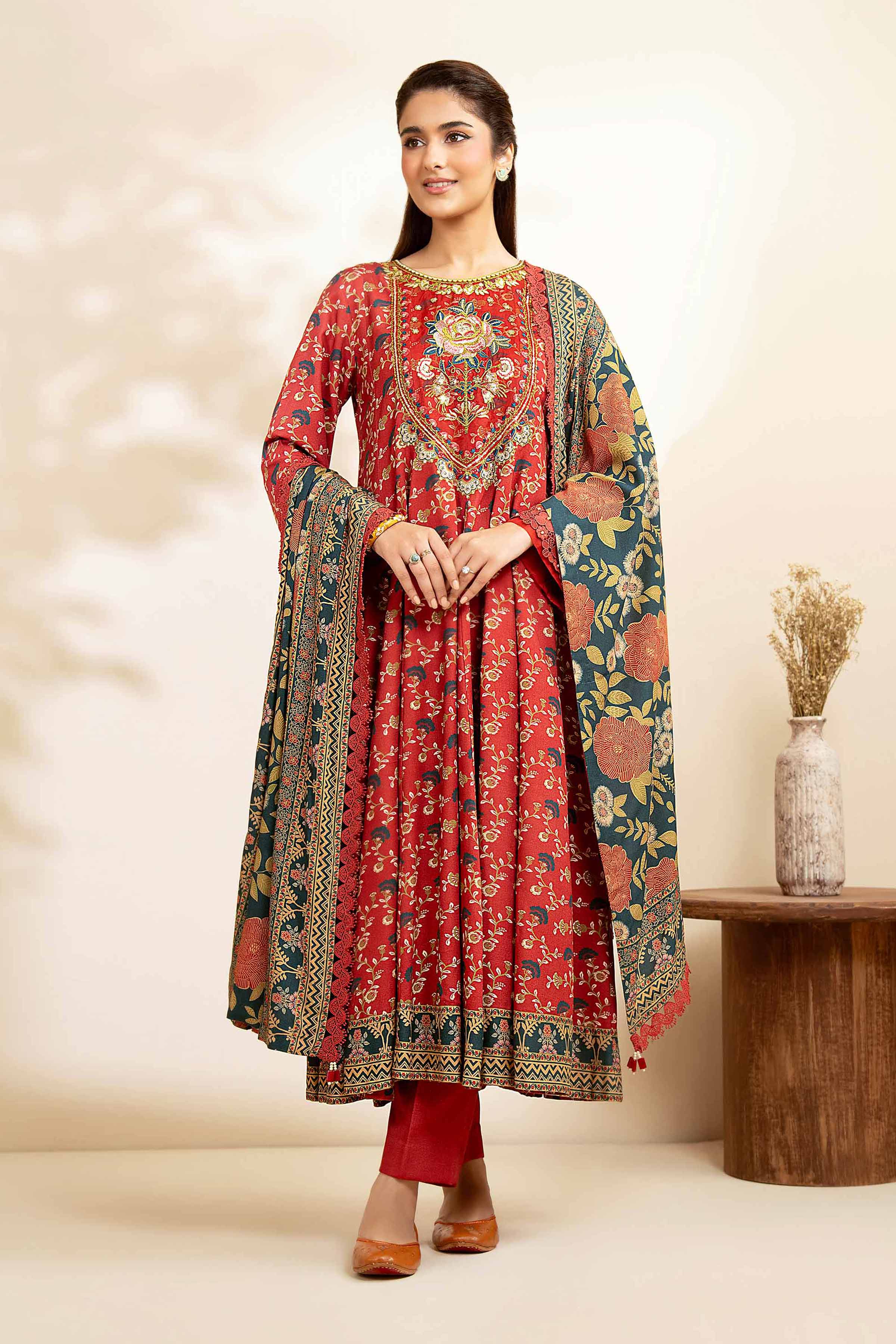 3 Piece - Printed Embroidered Suit - 42502823