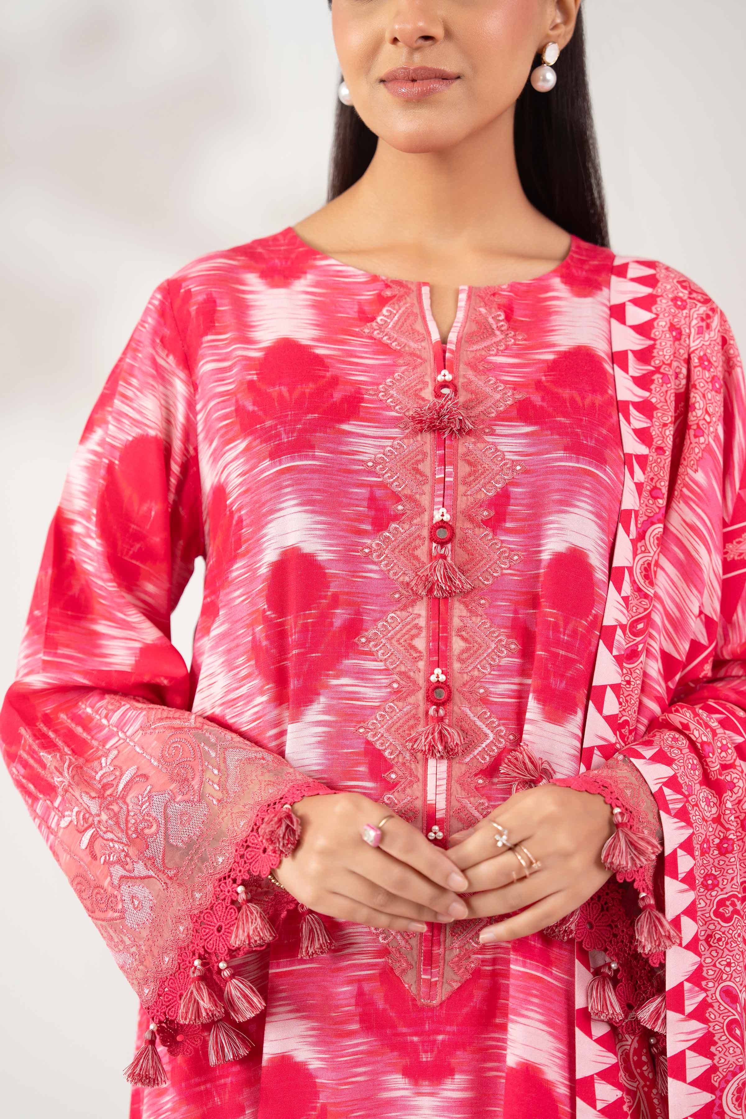 3 Piece - Printed Embroidered Suit - 42502824