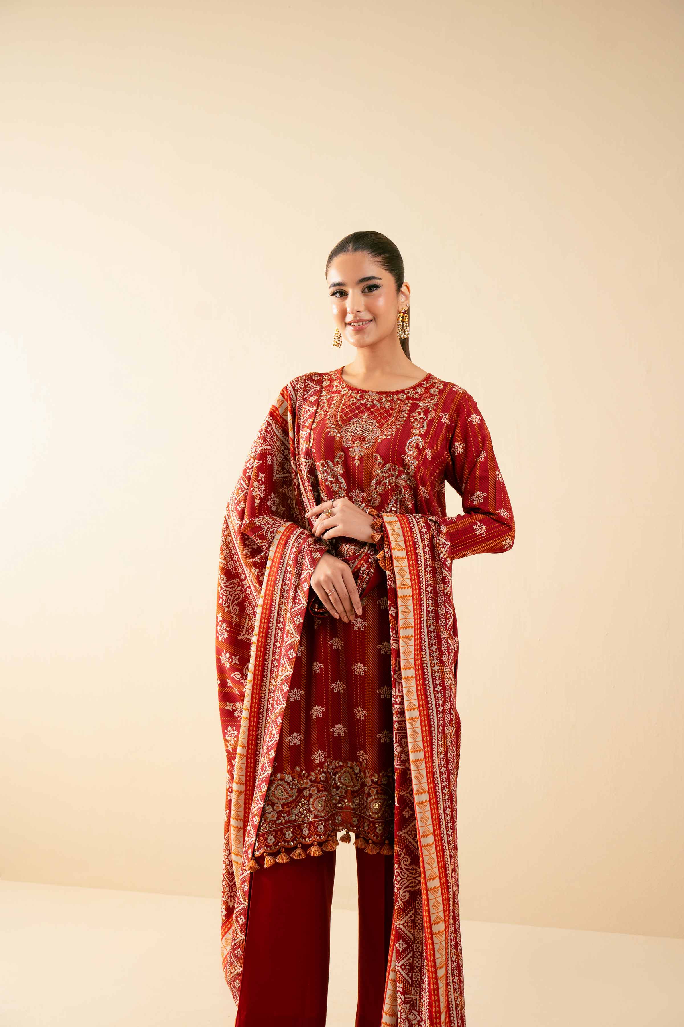 3 Piece - Printed Embroidered Suit - 42502827