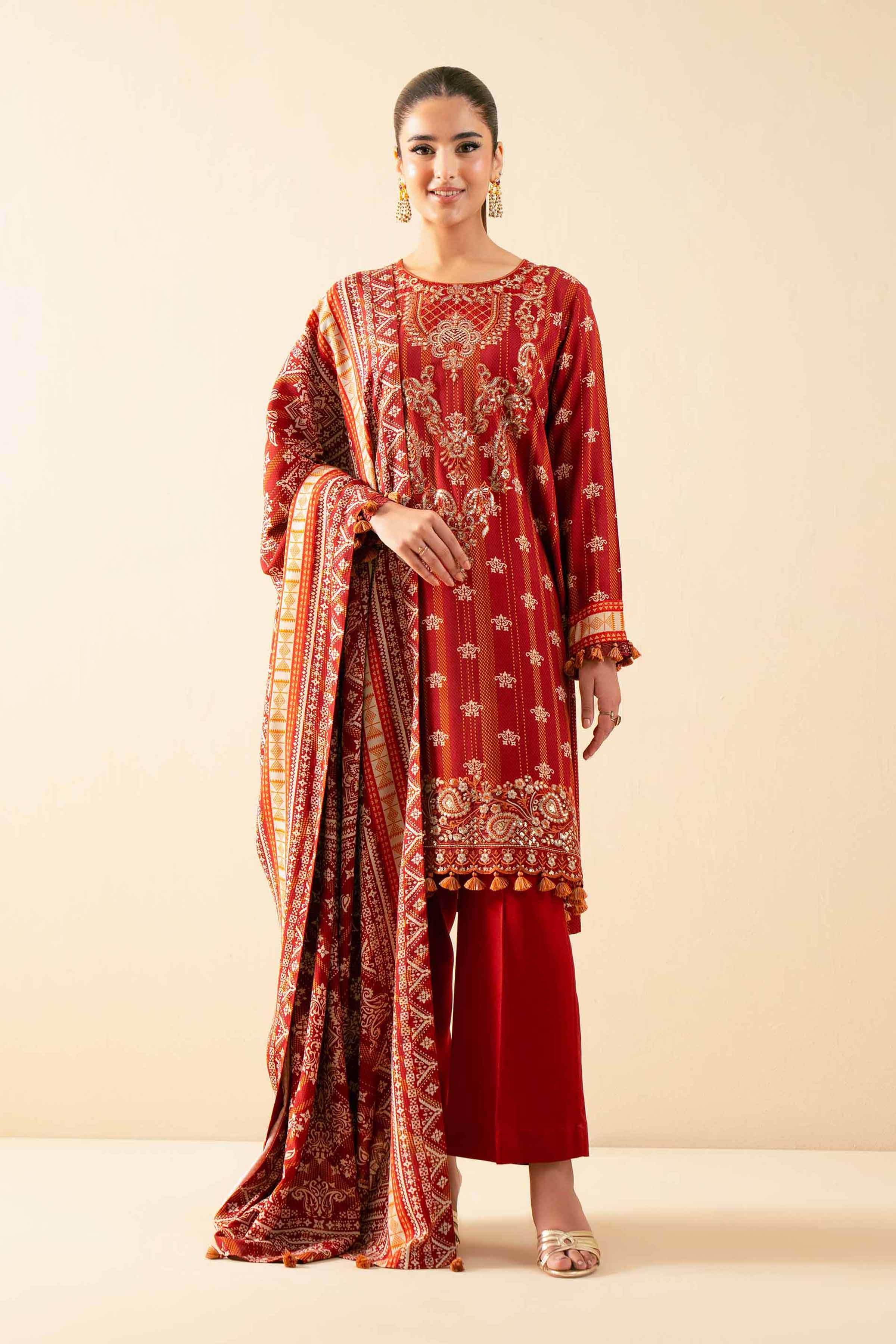 3 Piece - Printed Embroidered Suit - 42502827