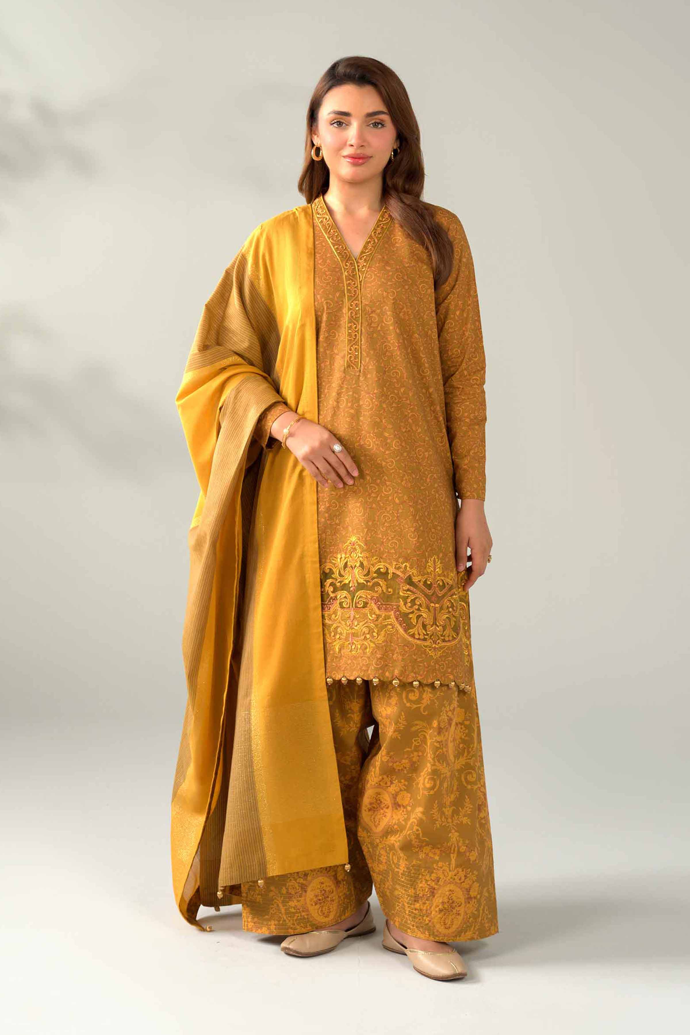 3 Piece - Printed Embroidered Suit - 42502839