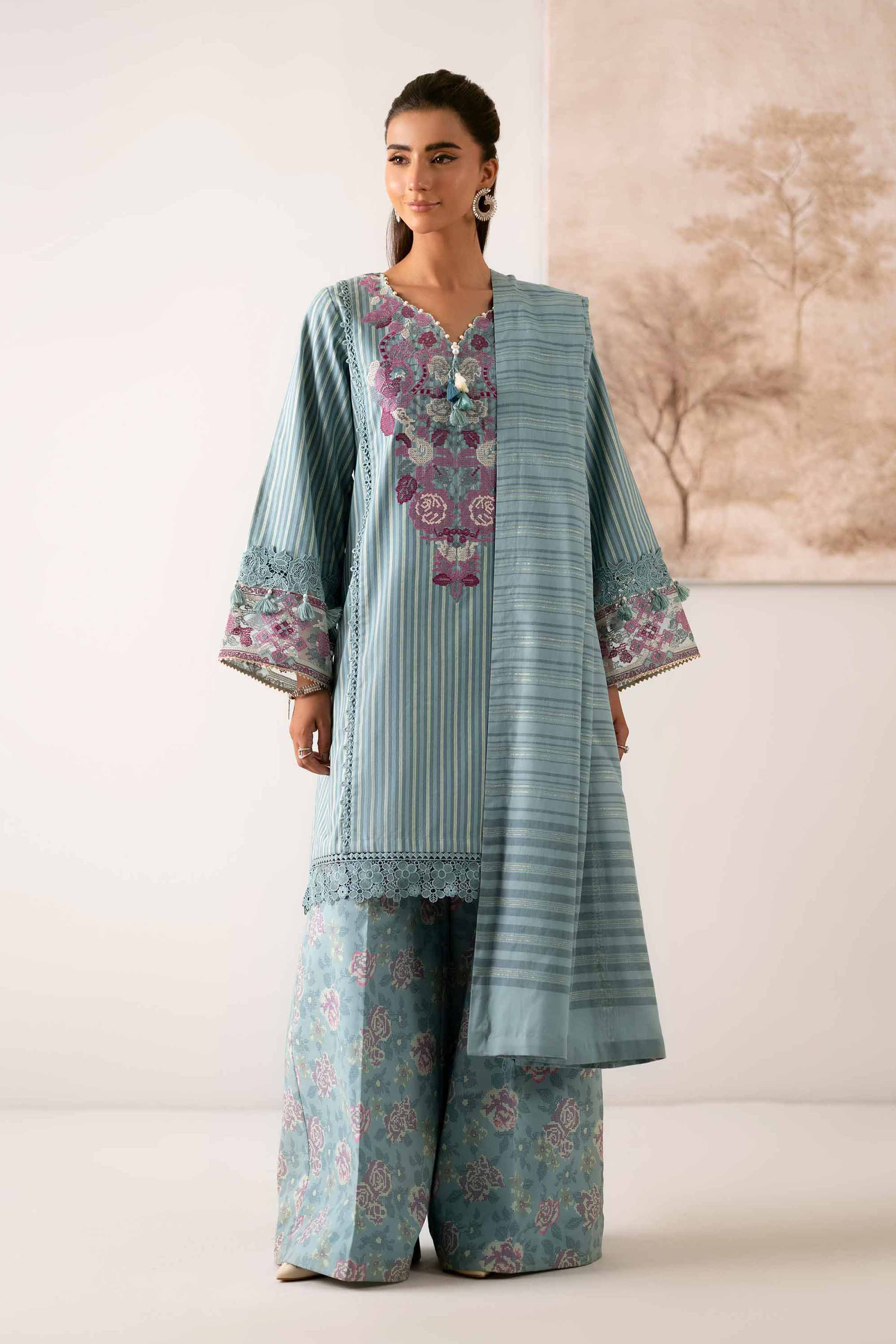 3 Piece - Printed Embroidered Suit - 42502842