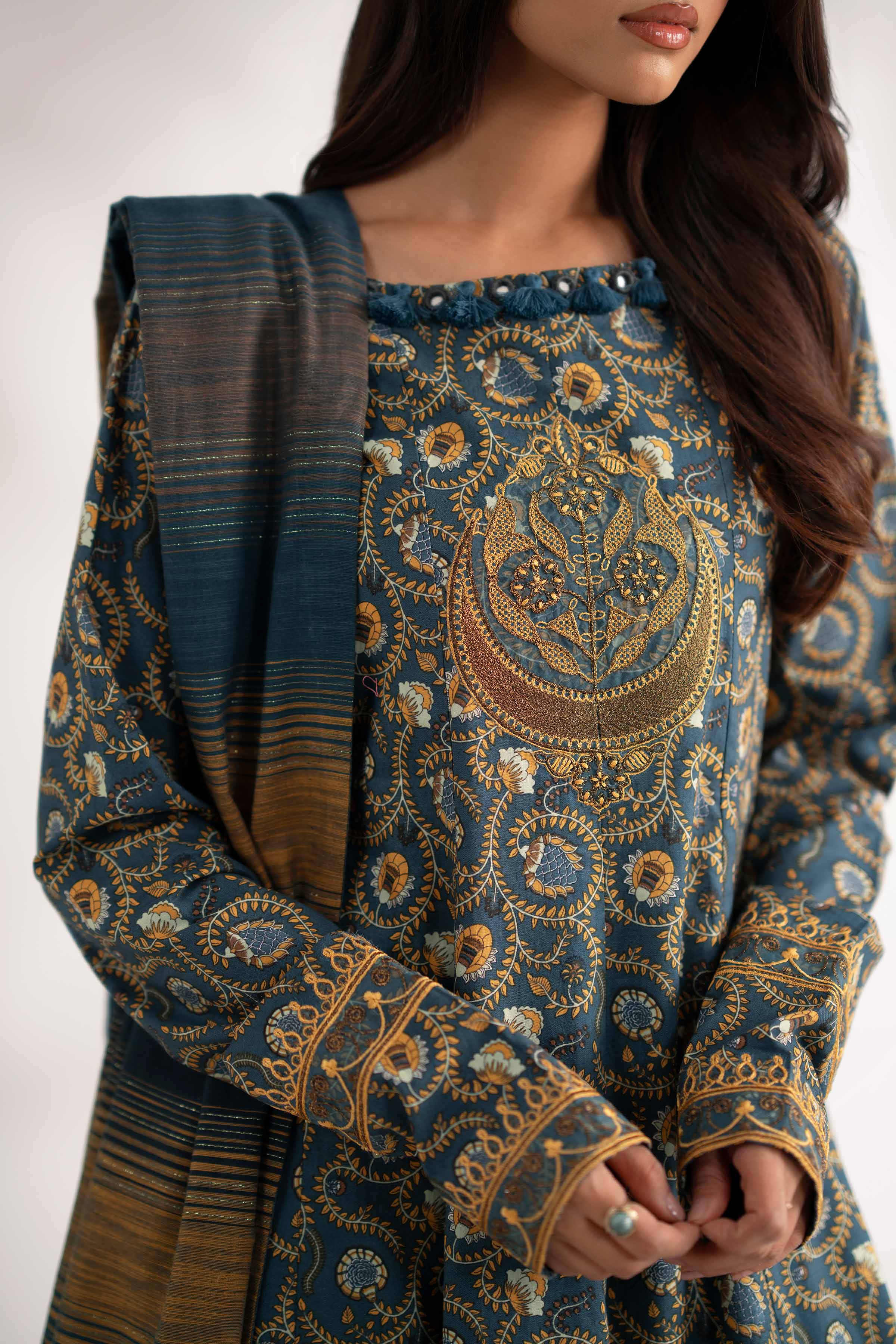 3 Piece - Printed Embroidered Suit - 42502843