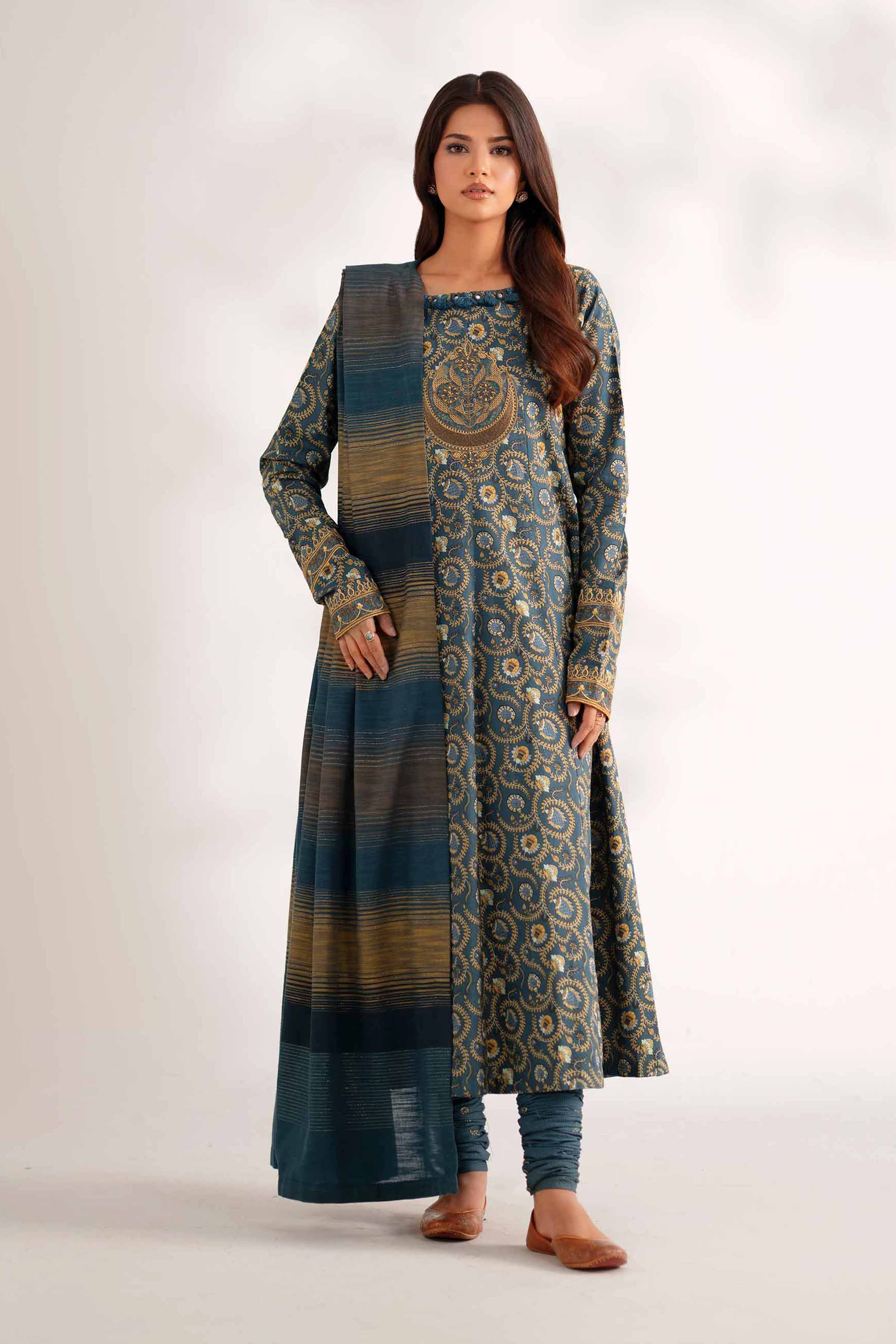 3 Piece - Printed Embroidered Suit - 42502843