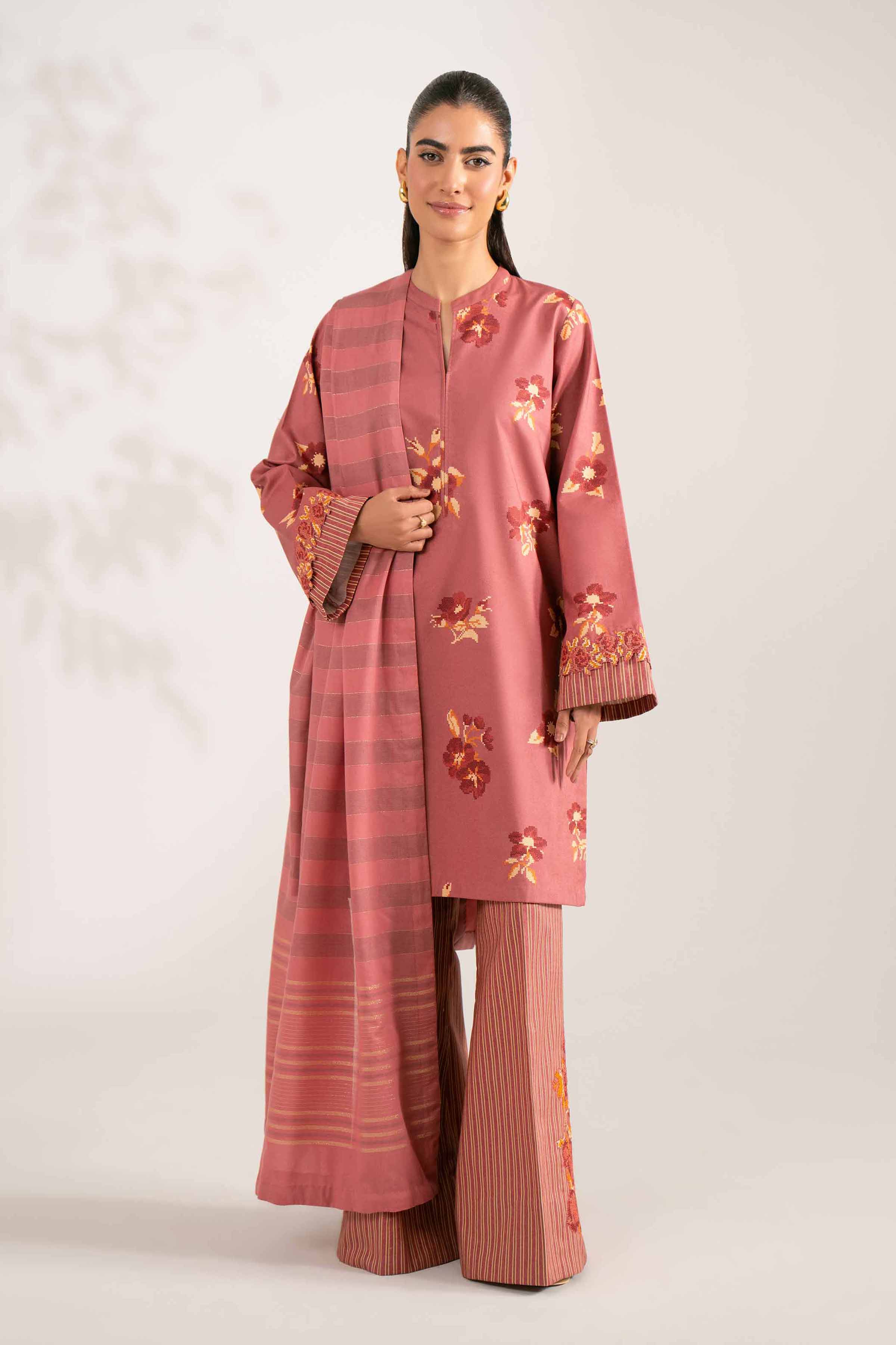 3 Piece - Printed Embroidered Suit - 42502844