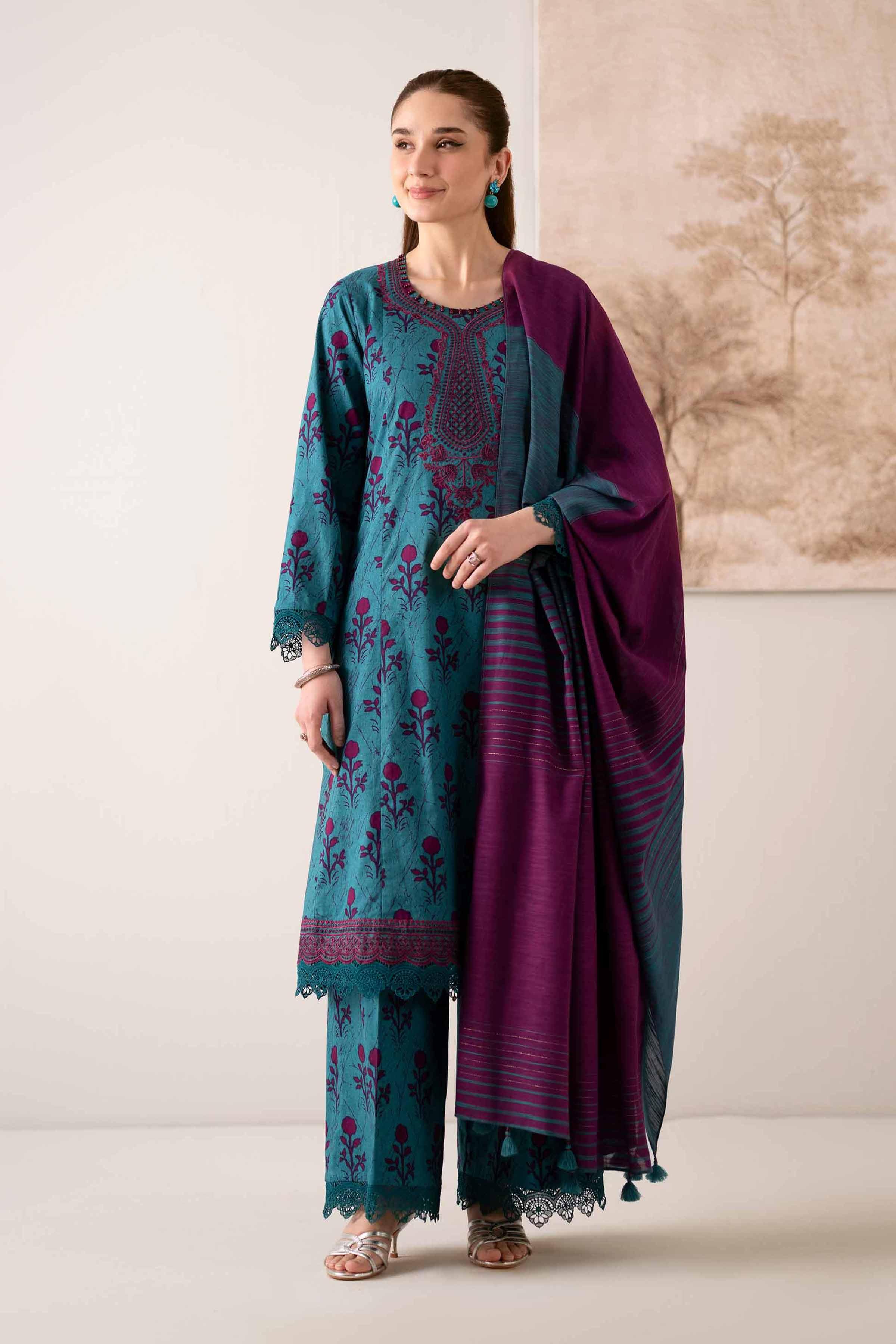 3 Piece - Printed Embroidered Suit - 42502845