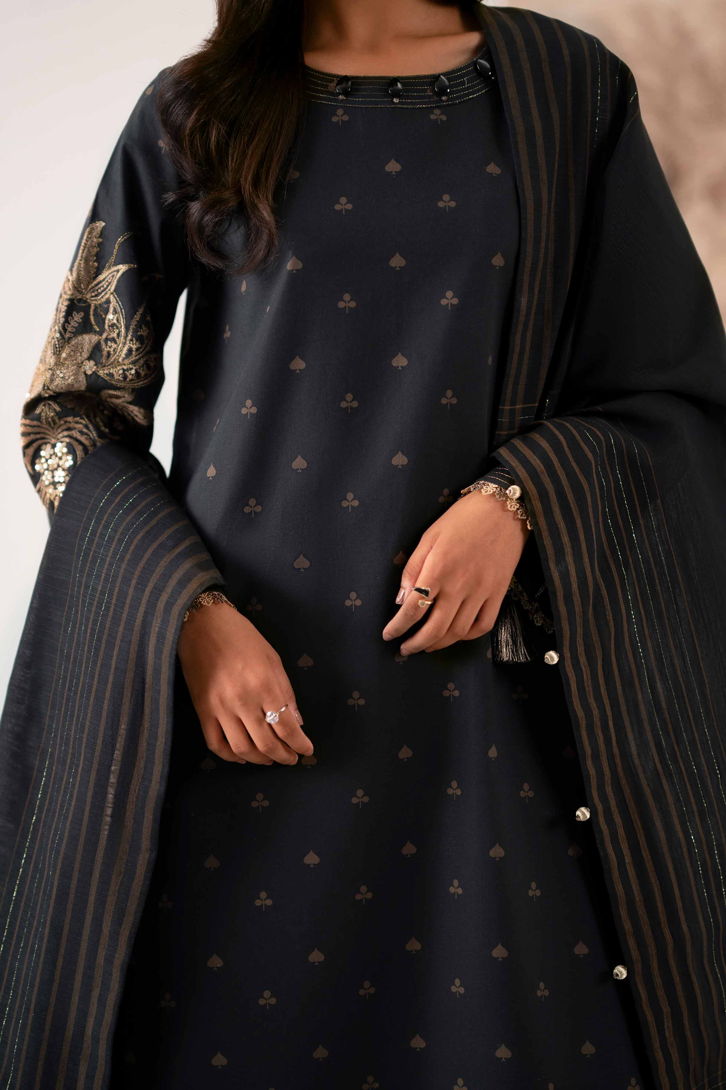 3 Piece - Printed Embroidered Suit - 42502848