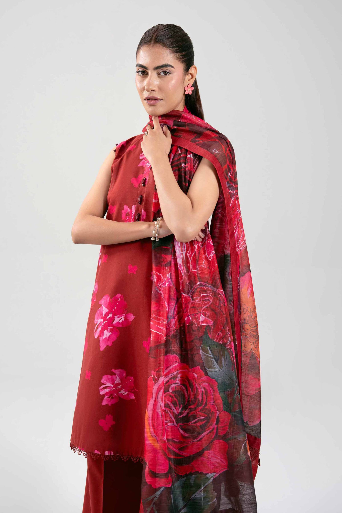 3 Piece Embroidered Raw Silk Suit