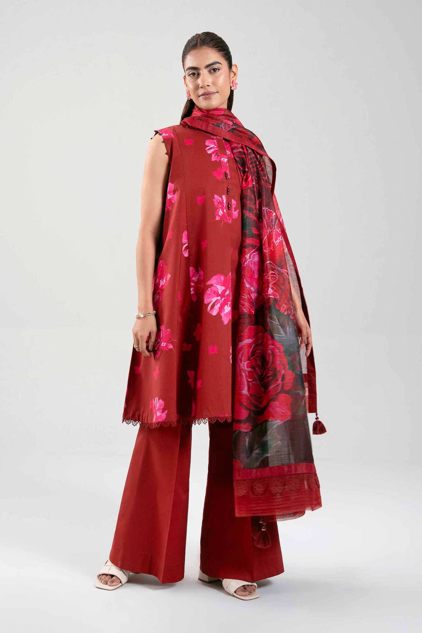 3 Piece Embroidered Raw Silk Suit
