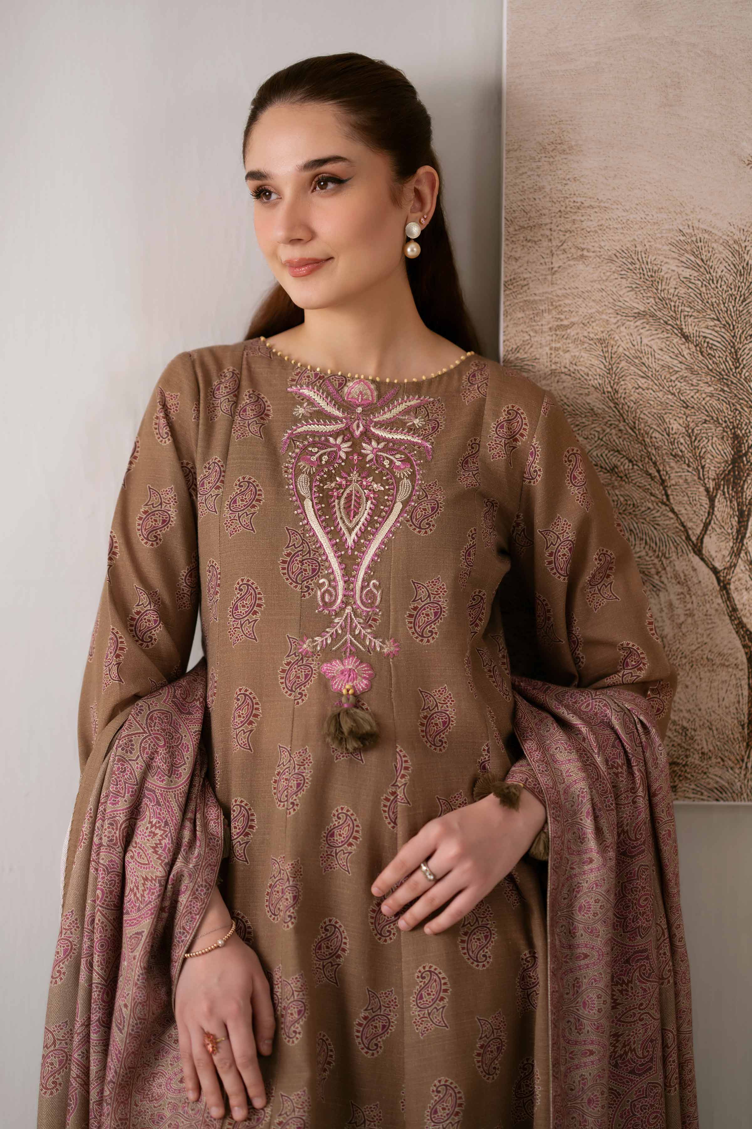 3 Piece - Printed Embroidered Suit - 42502872