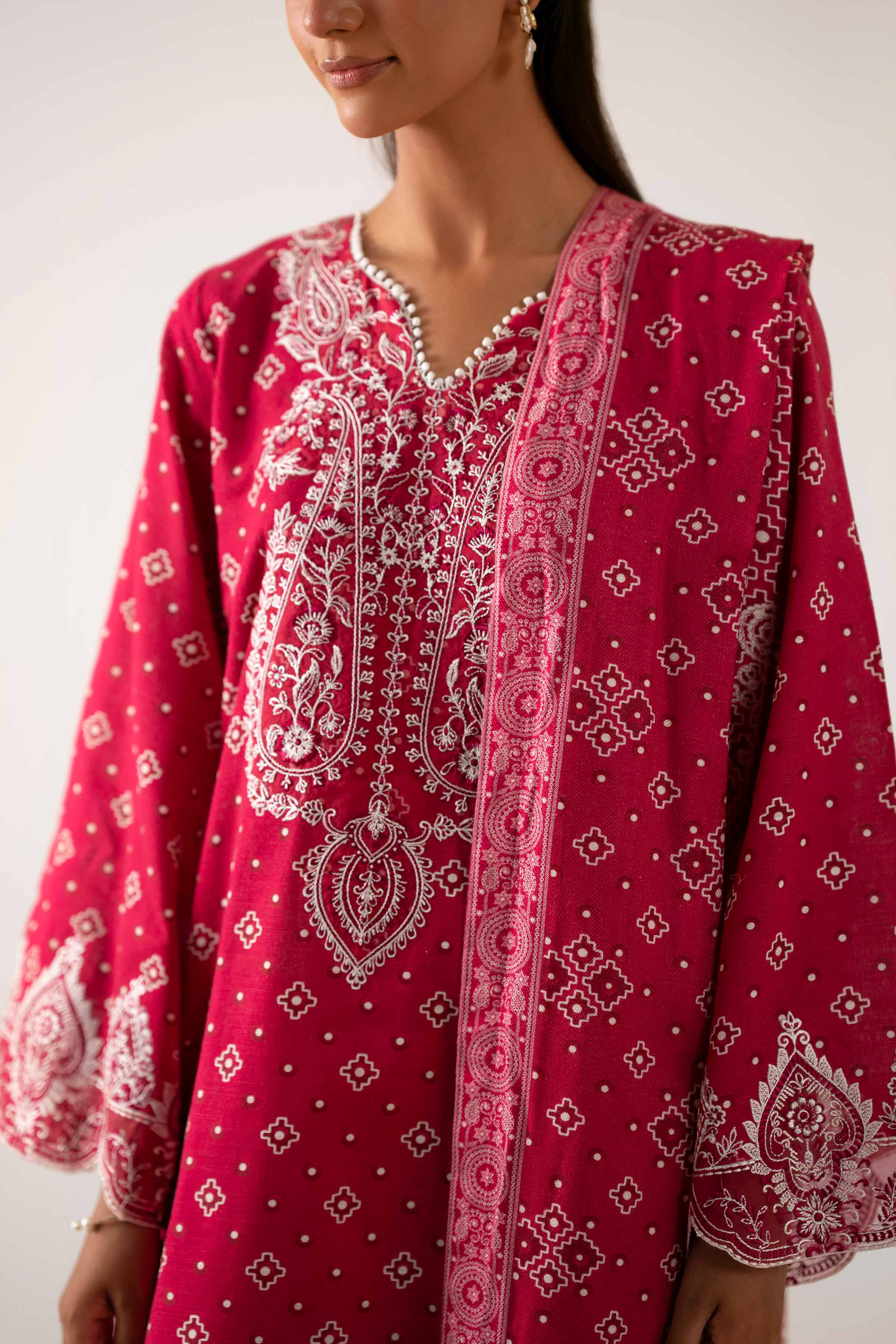 3 Piece - Printed Embroidered Suit - 42502873