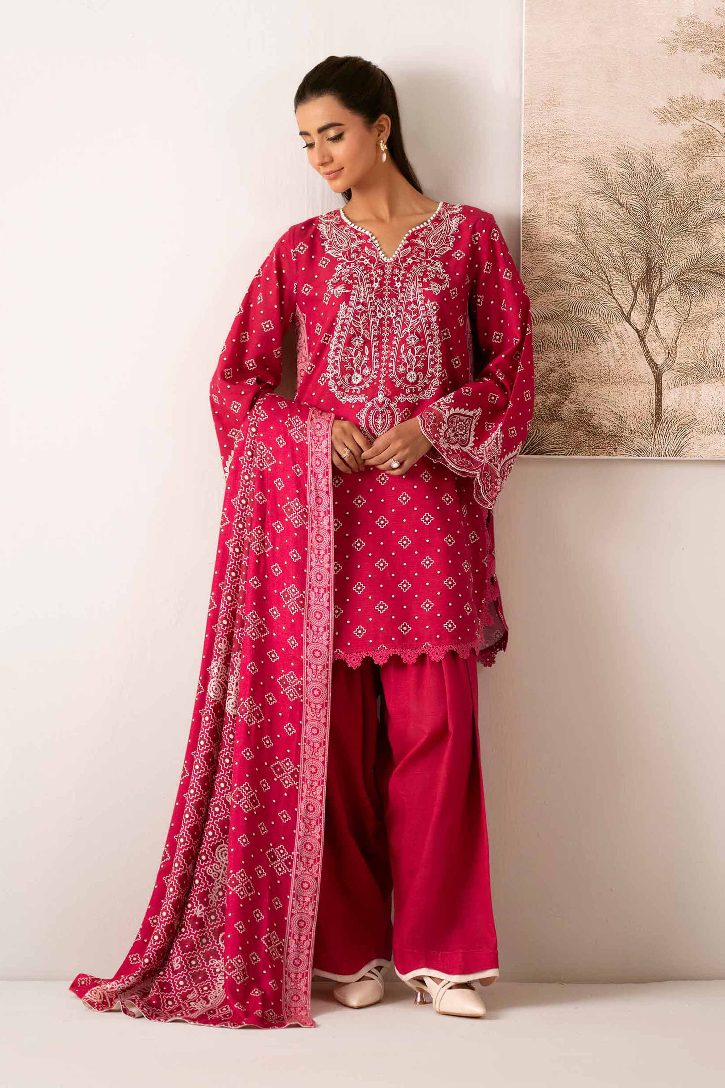 3 Piece - Printed Embroidered Suit - 42502873