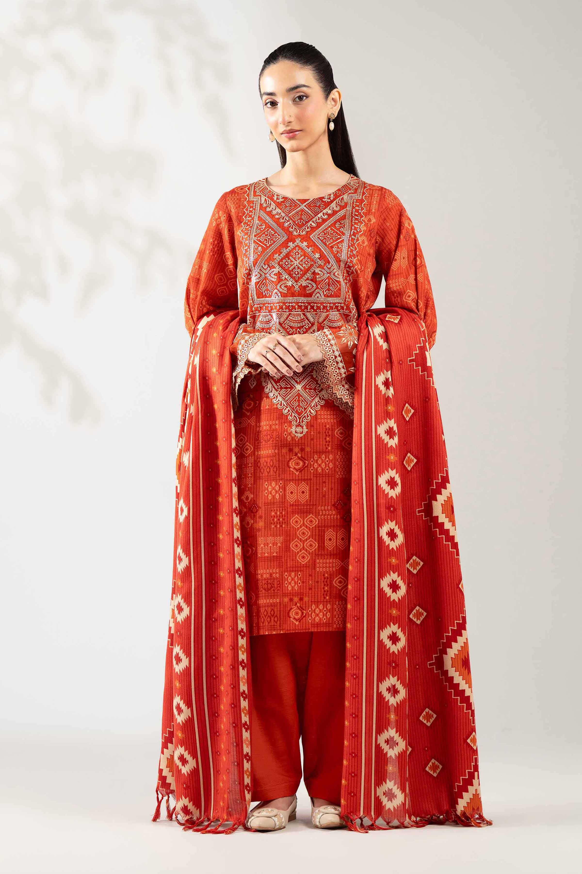 3 Piece - Printed Embroidered Suit - 42502874