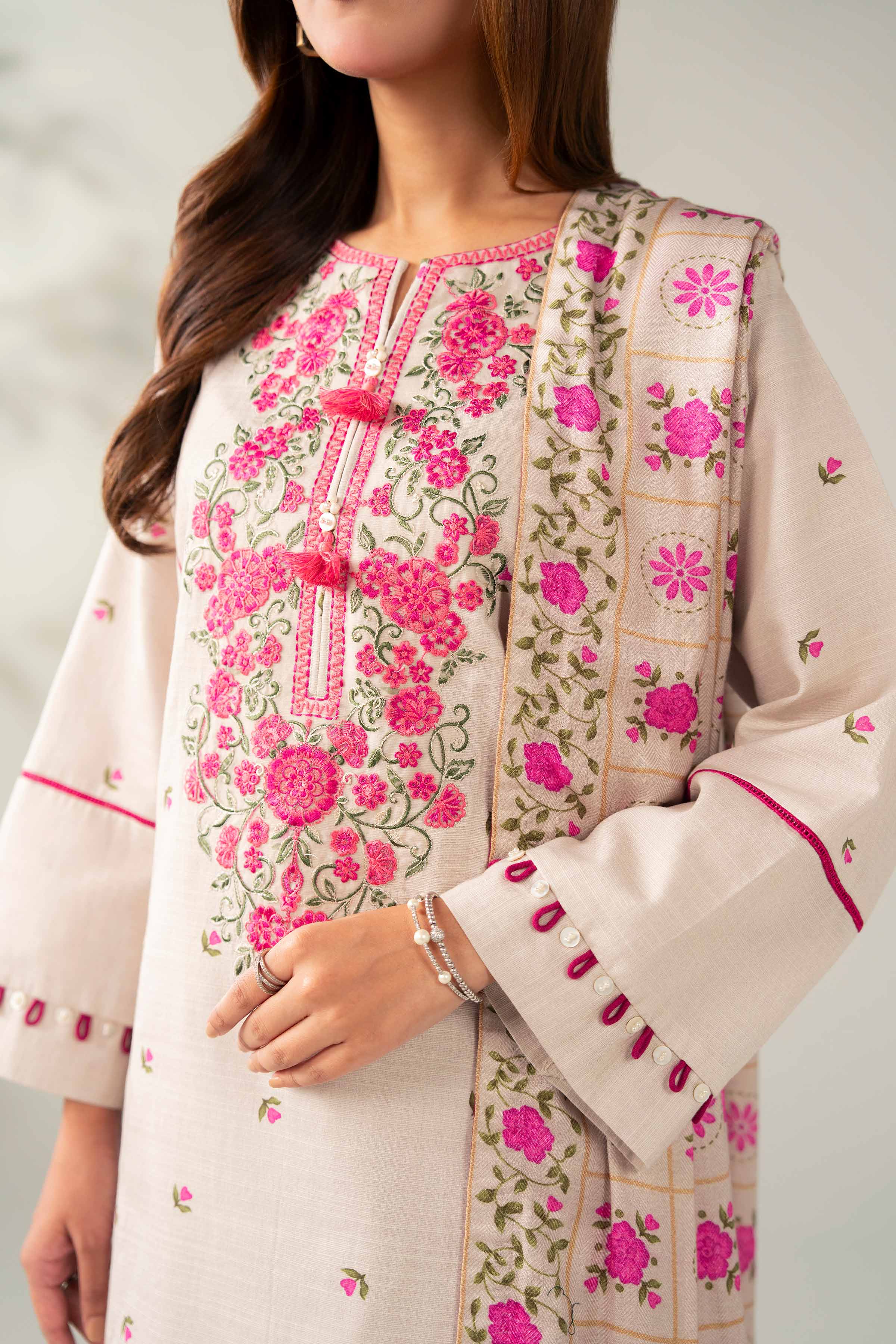 3 Piece - Printed Embroidered Suit - 42502875