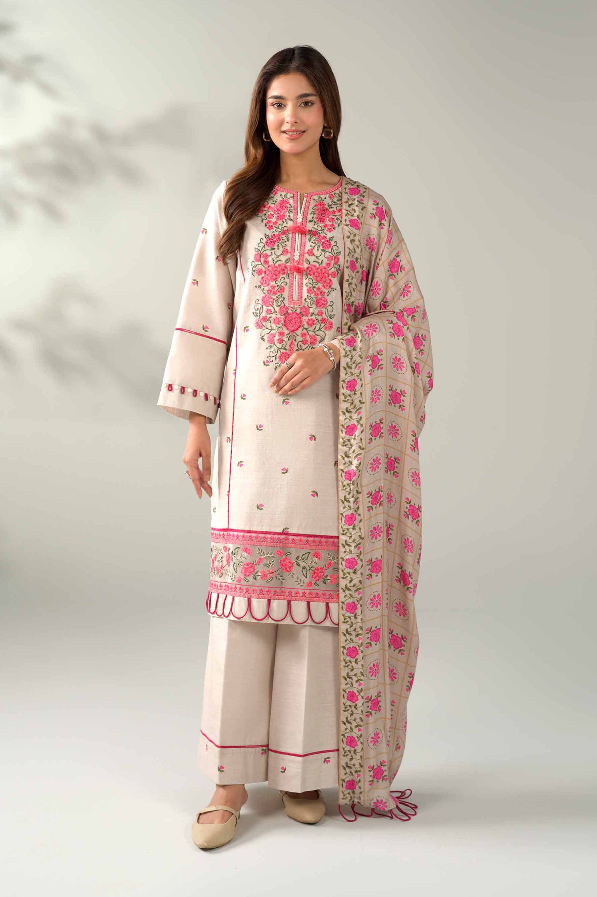 3 Piece - Printed Embroidered Suit - 42502875