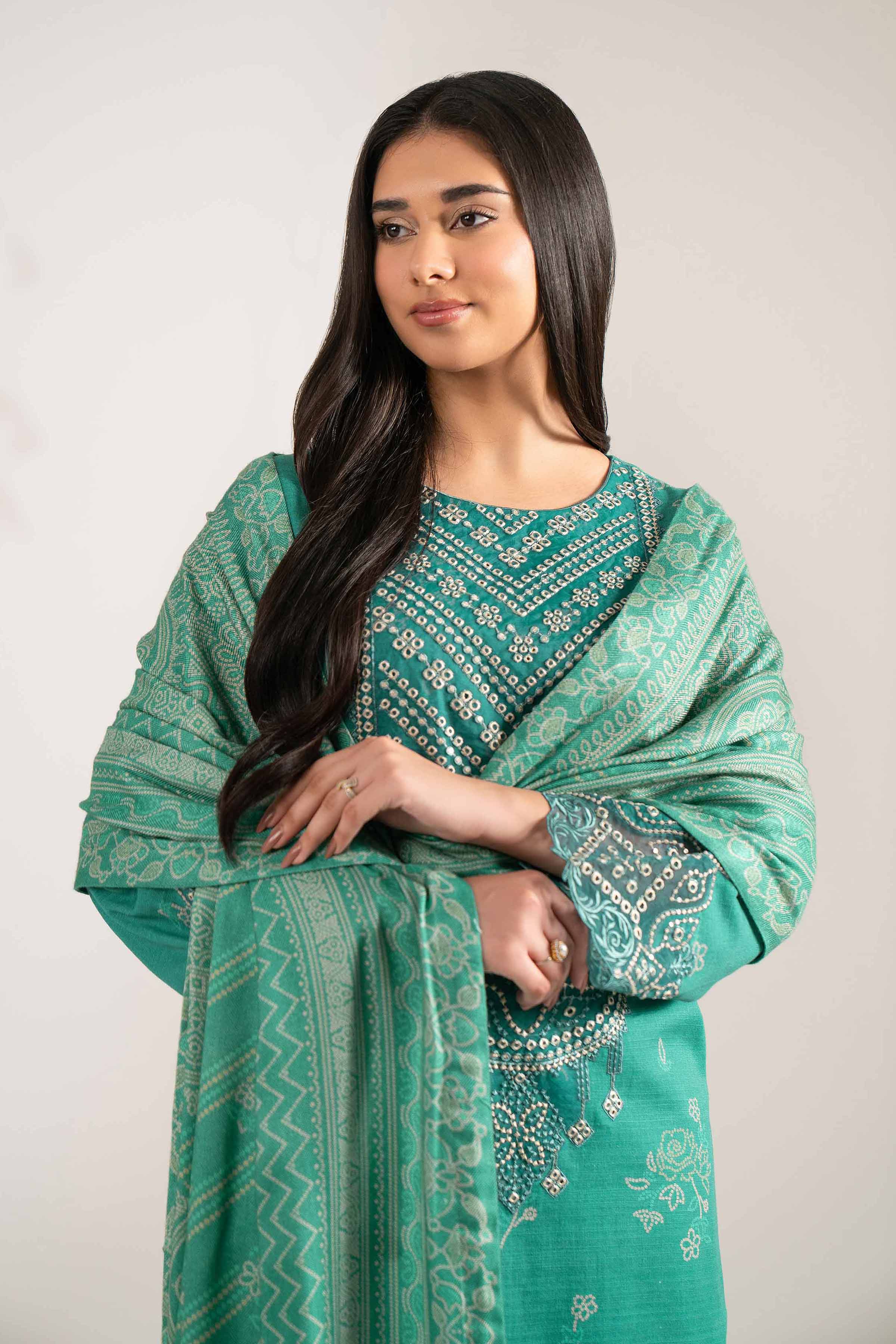 3 Piece - Printed Embroidered Suit - 42502876