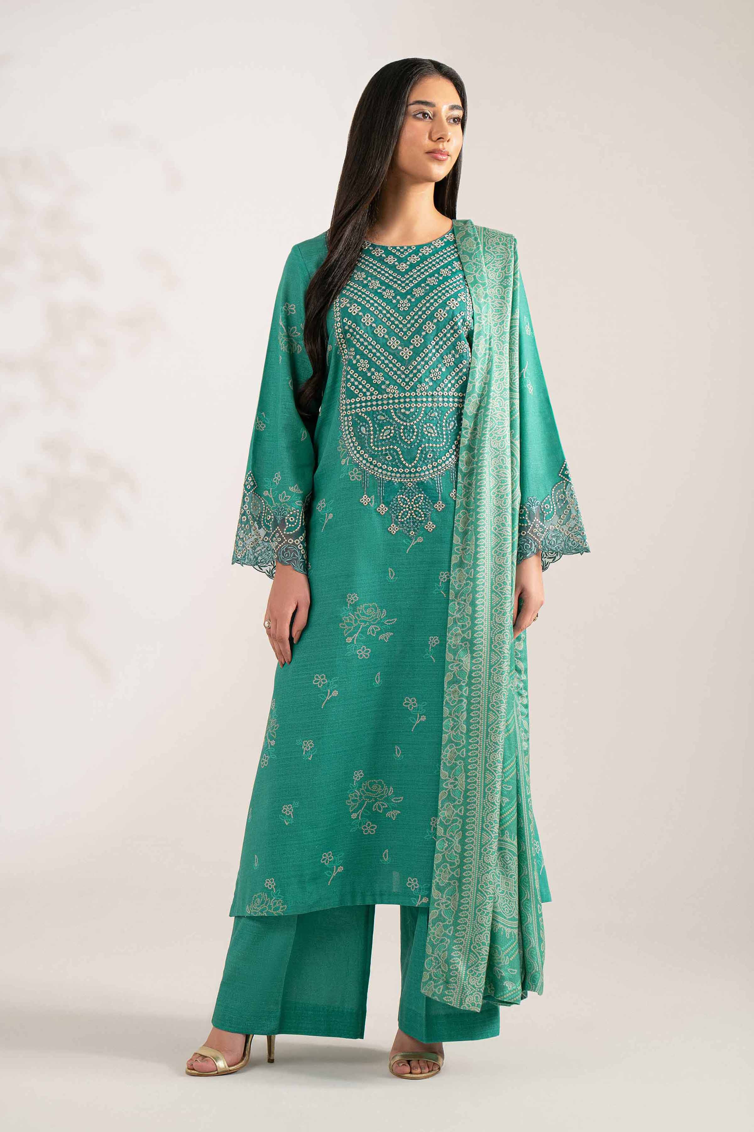3 Piece - Printed Embroidered Suit - 42502876