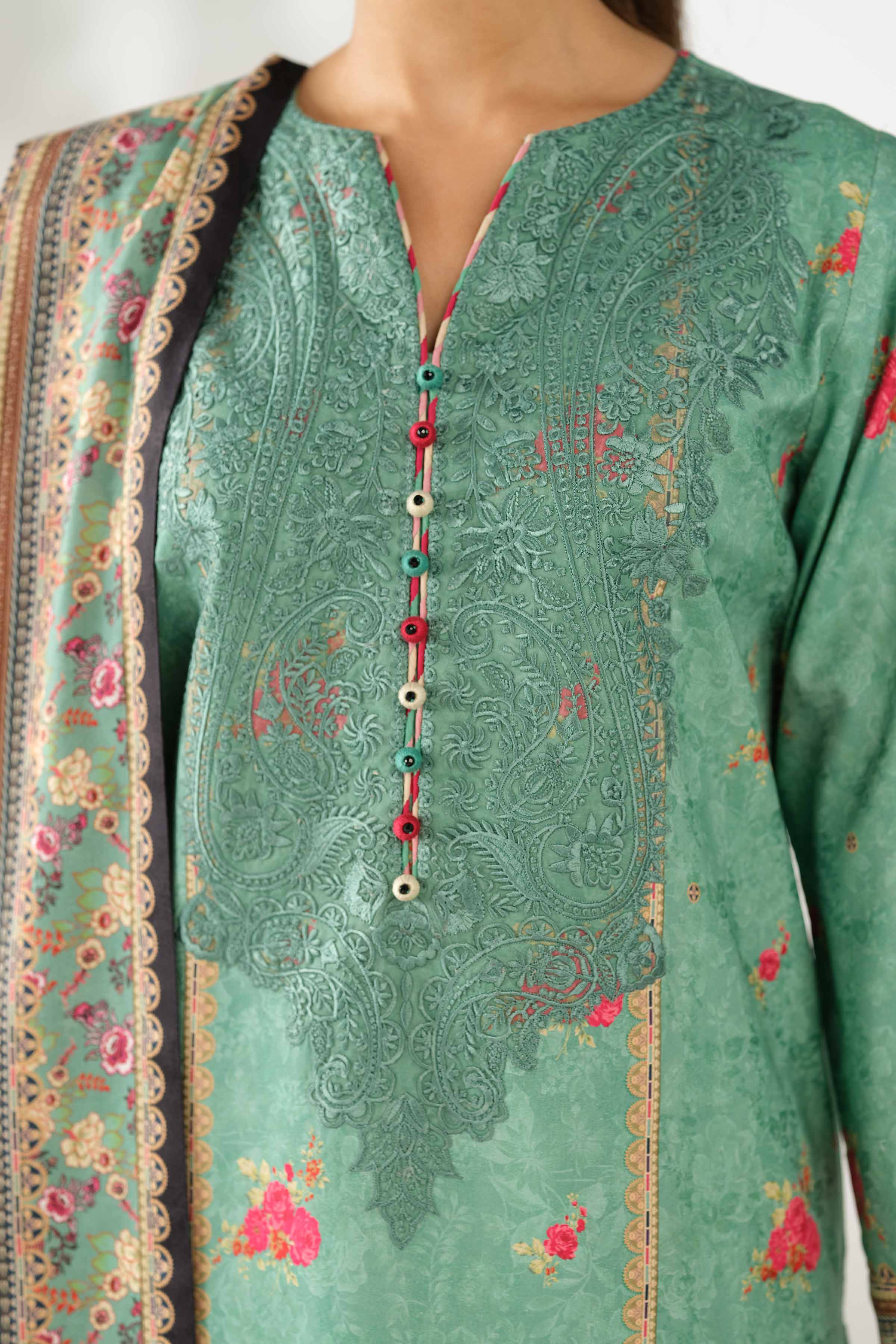 3 Piece - Digital Printed Embroidered Suit - 42502892