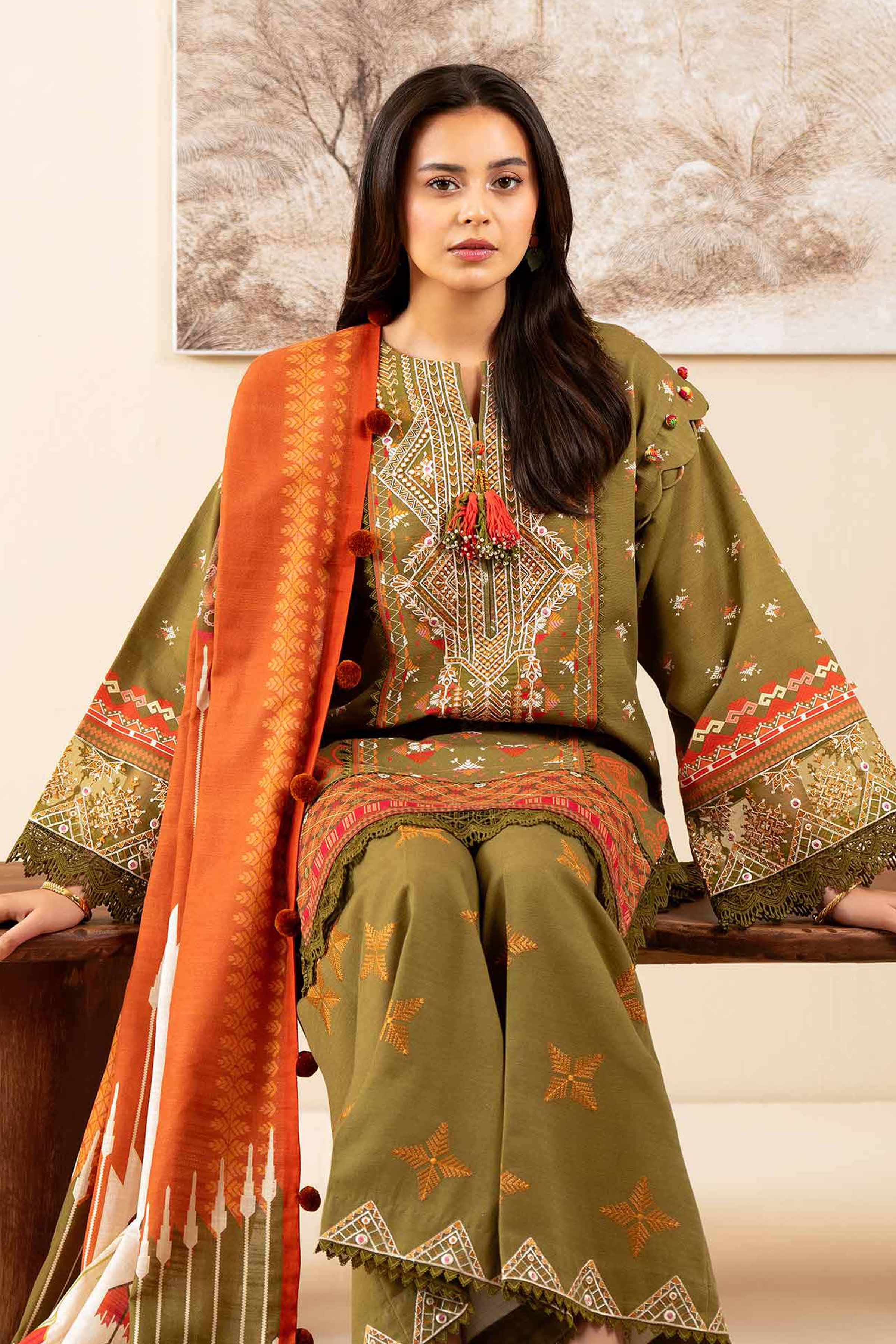 3 Piece - Printed Embroidered Suit - 42502920