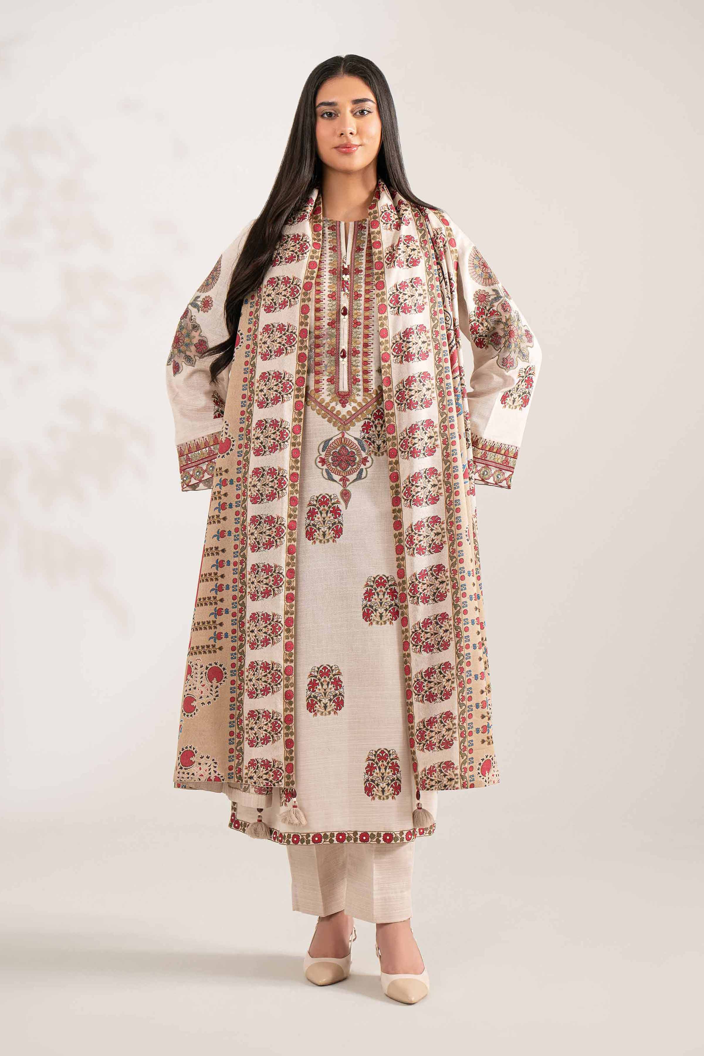 3 Piece - Printed Embroidered Suit - 42502934