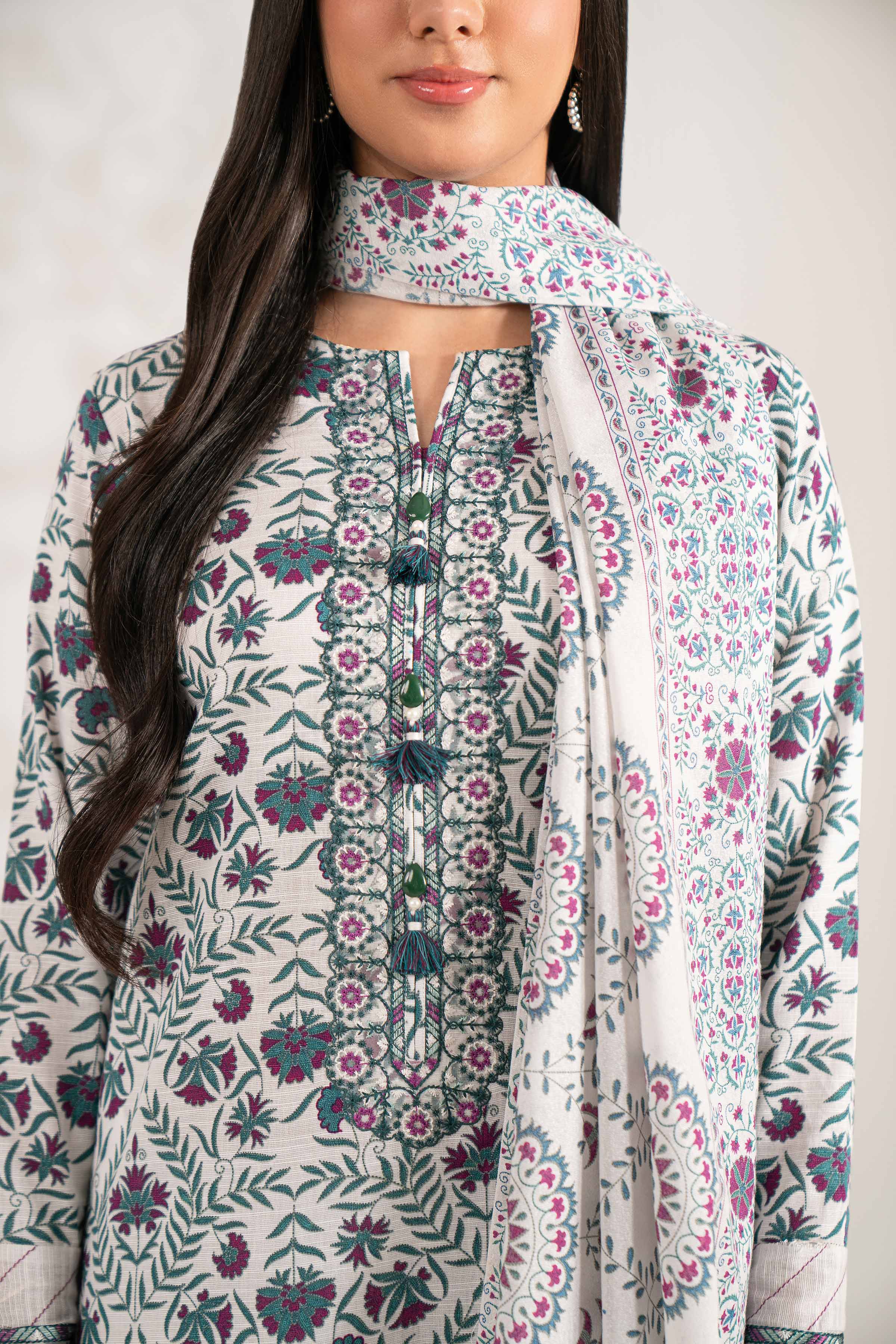 3 Piece - Printed Embroidered Suit - 42502935