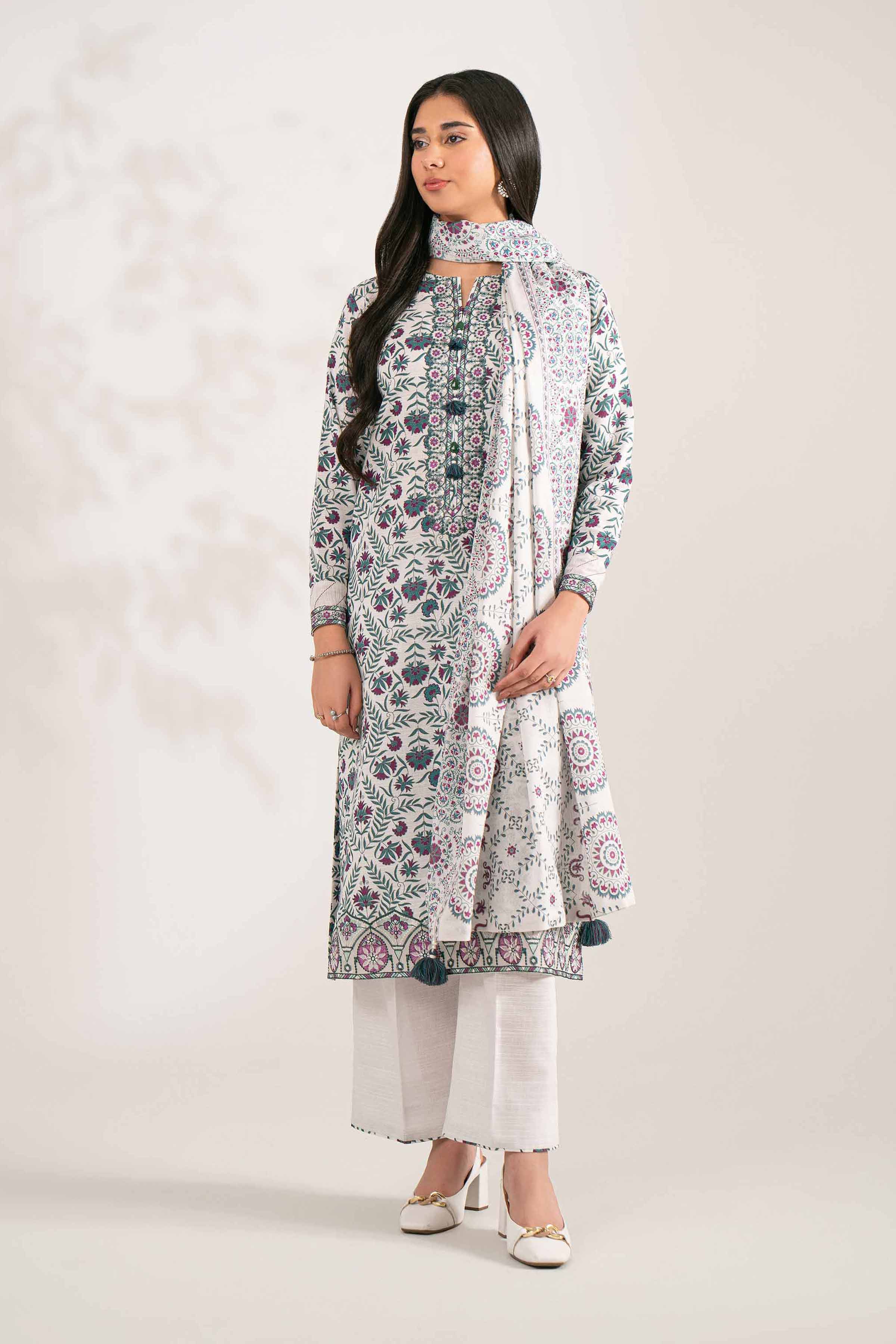 3 Piece - Printed Embroidered Suit - 42502935