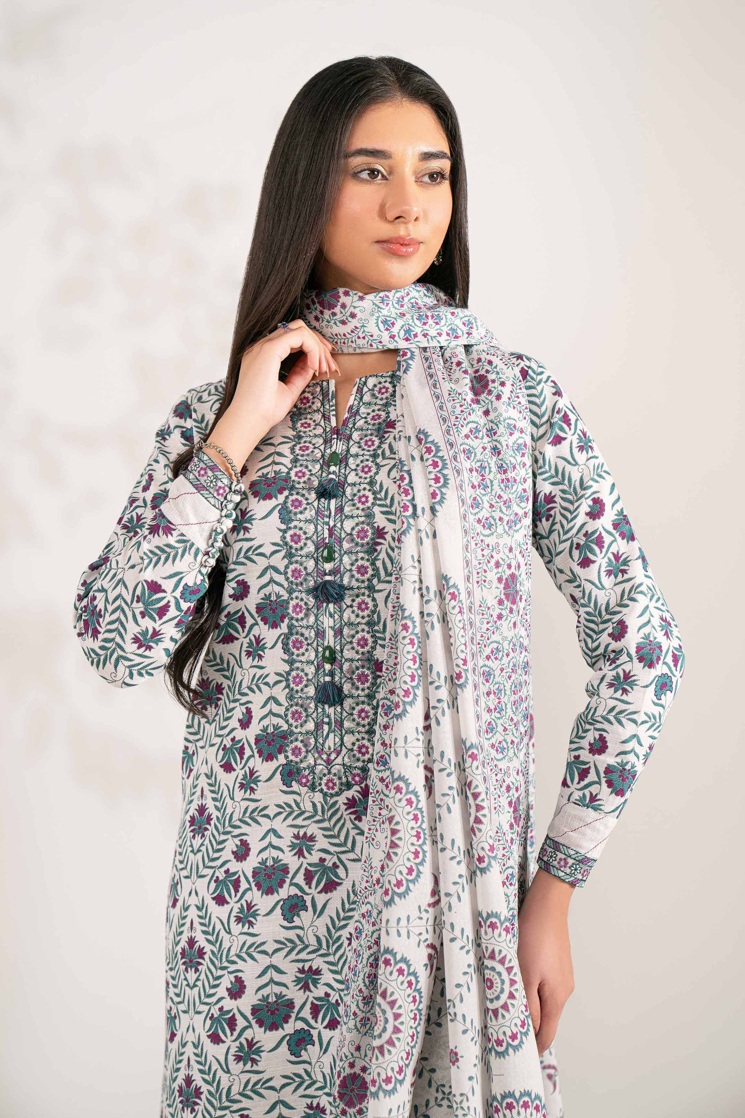 3 Piece - Printed Embroidered Suit - 42502935