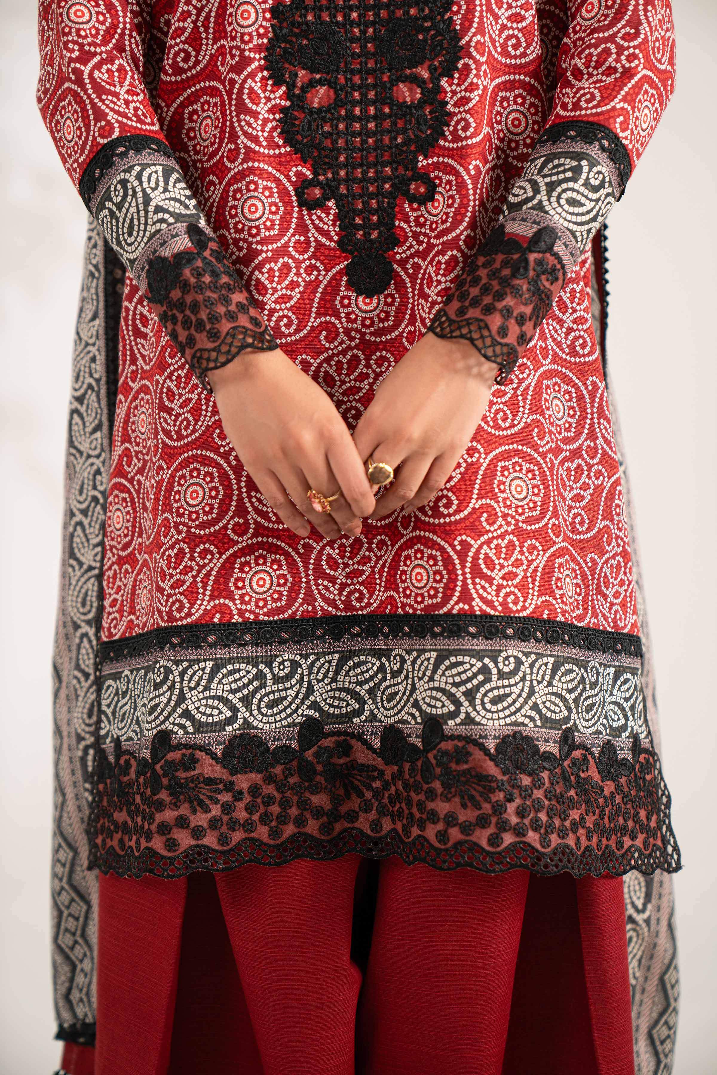 3 Piece - Printed Embroidered Suit - 42502936