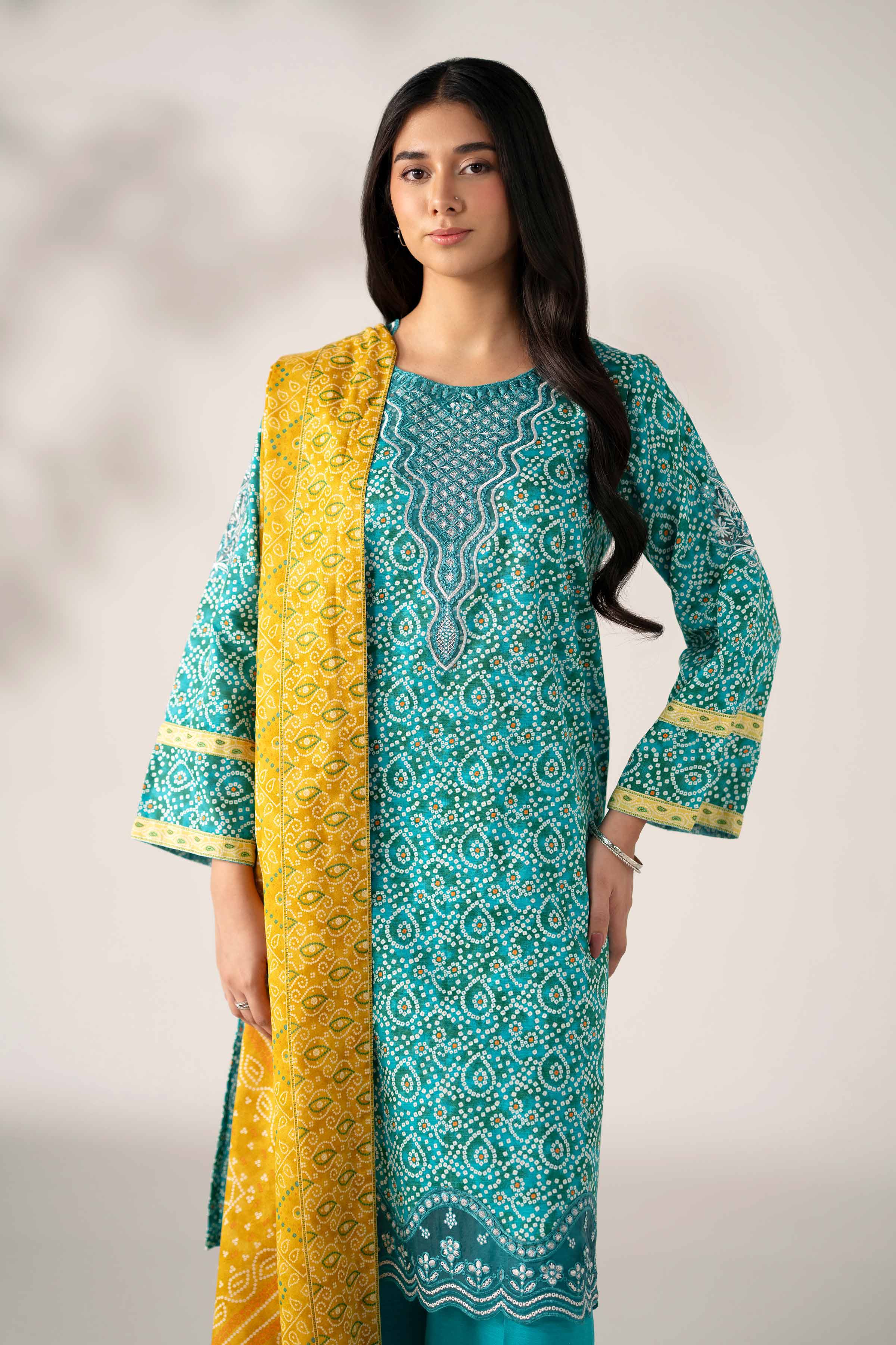 3 Piece - Printed Embroidered Suit - 42502937