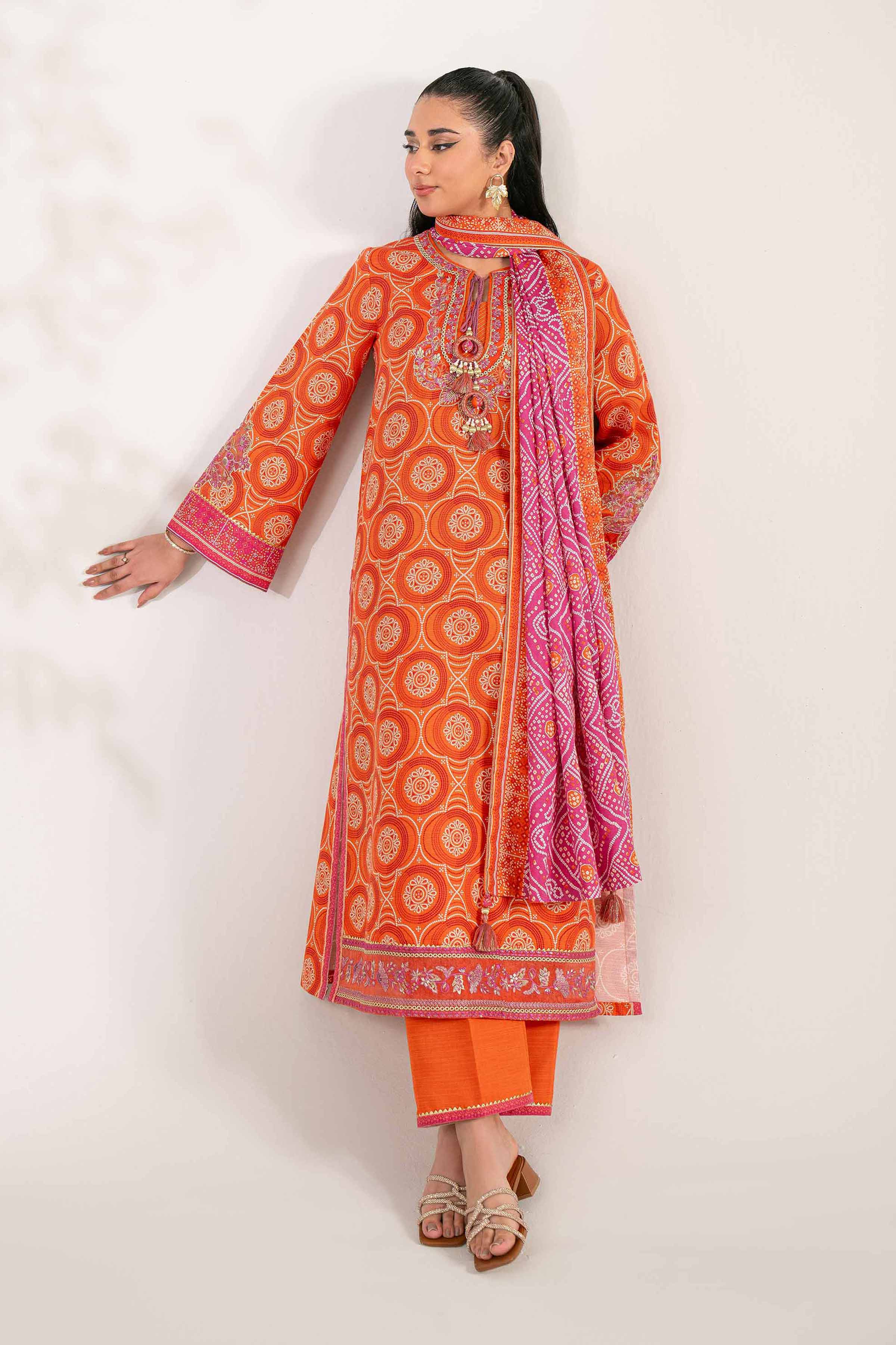 3 Piece - Printed Embroidered Suit - 42502938