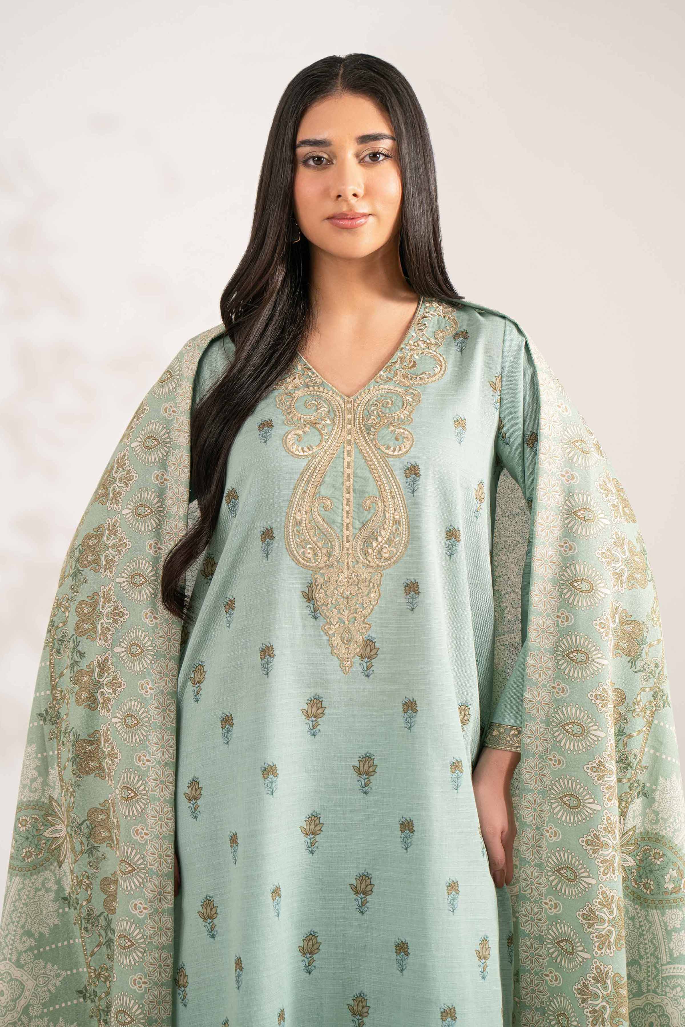 3 Piece - Printed Embroidered Suit - 42502939