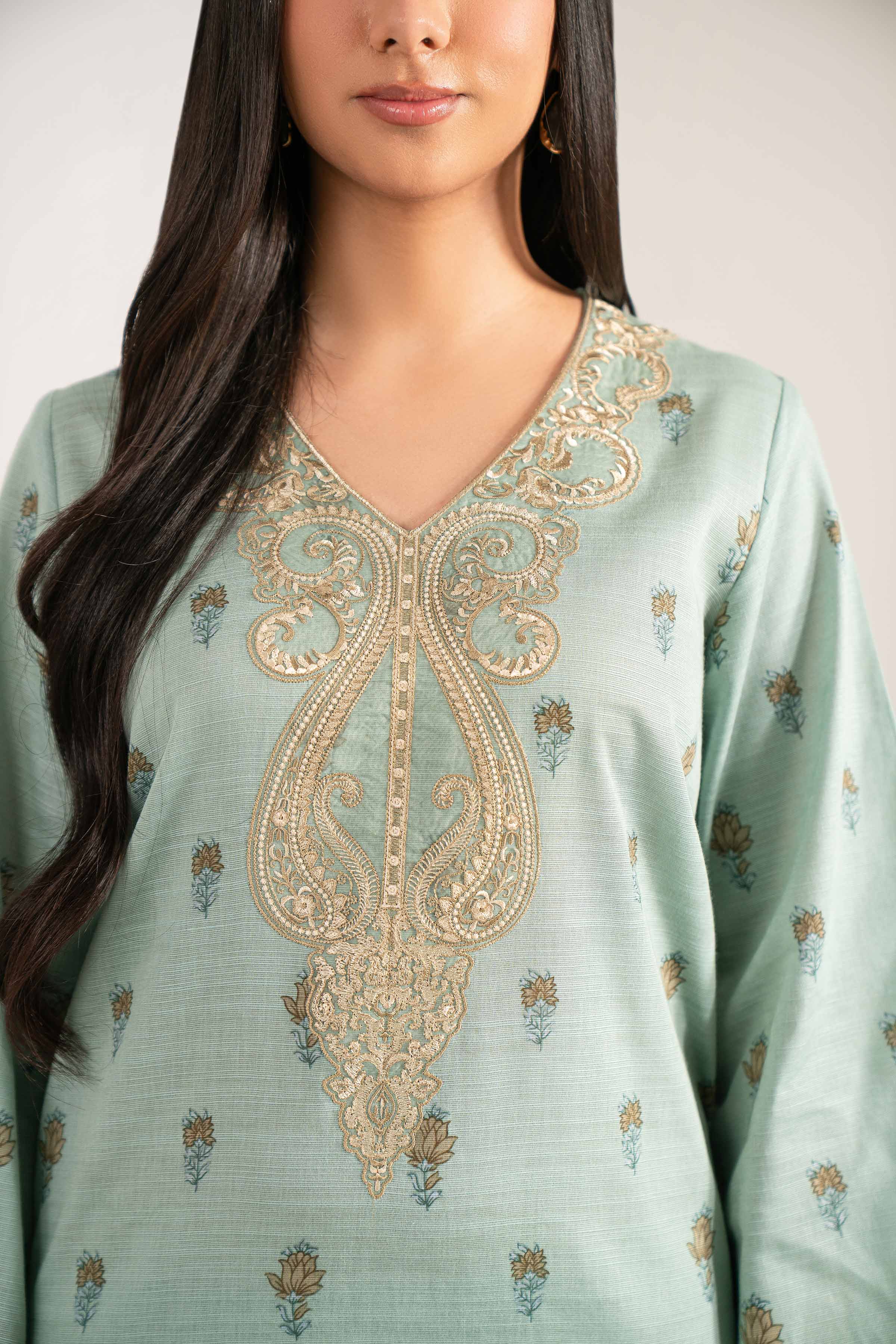 3 Piece - Printed Embroidered Suit - 42502939