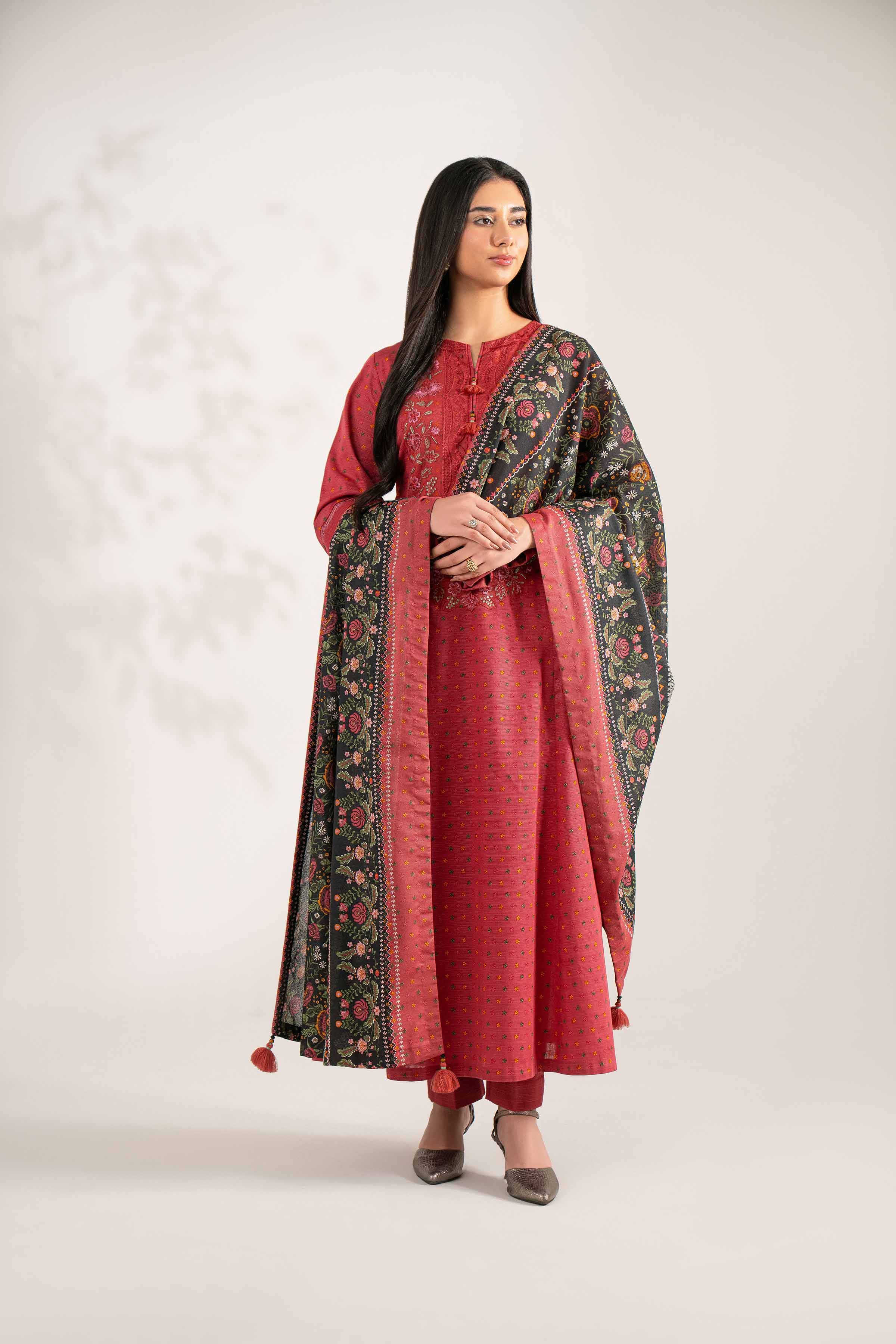 3 Piece - Printed Embroidered Suit - 42502941