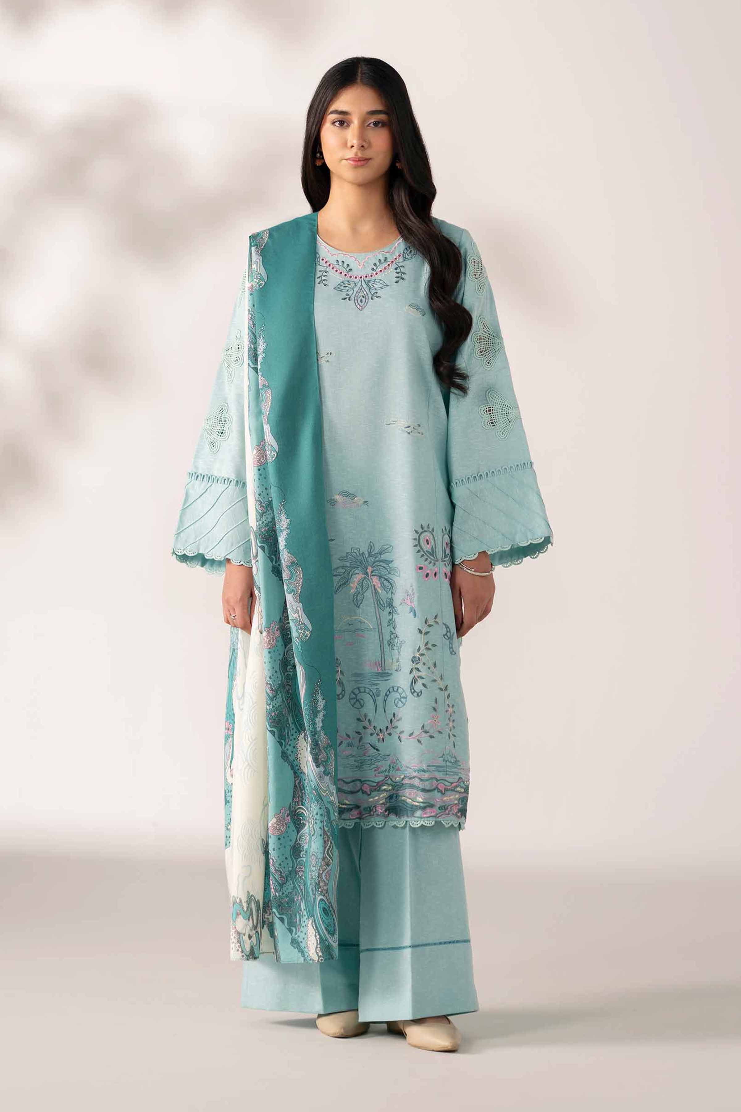 3 Piece - Printed Embroidered Suit - 42502955