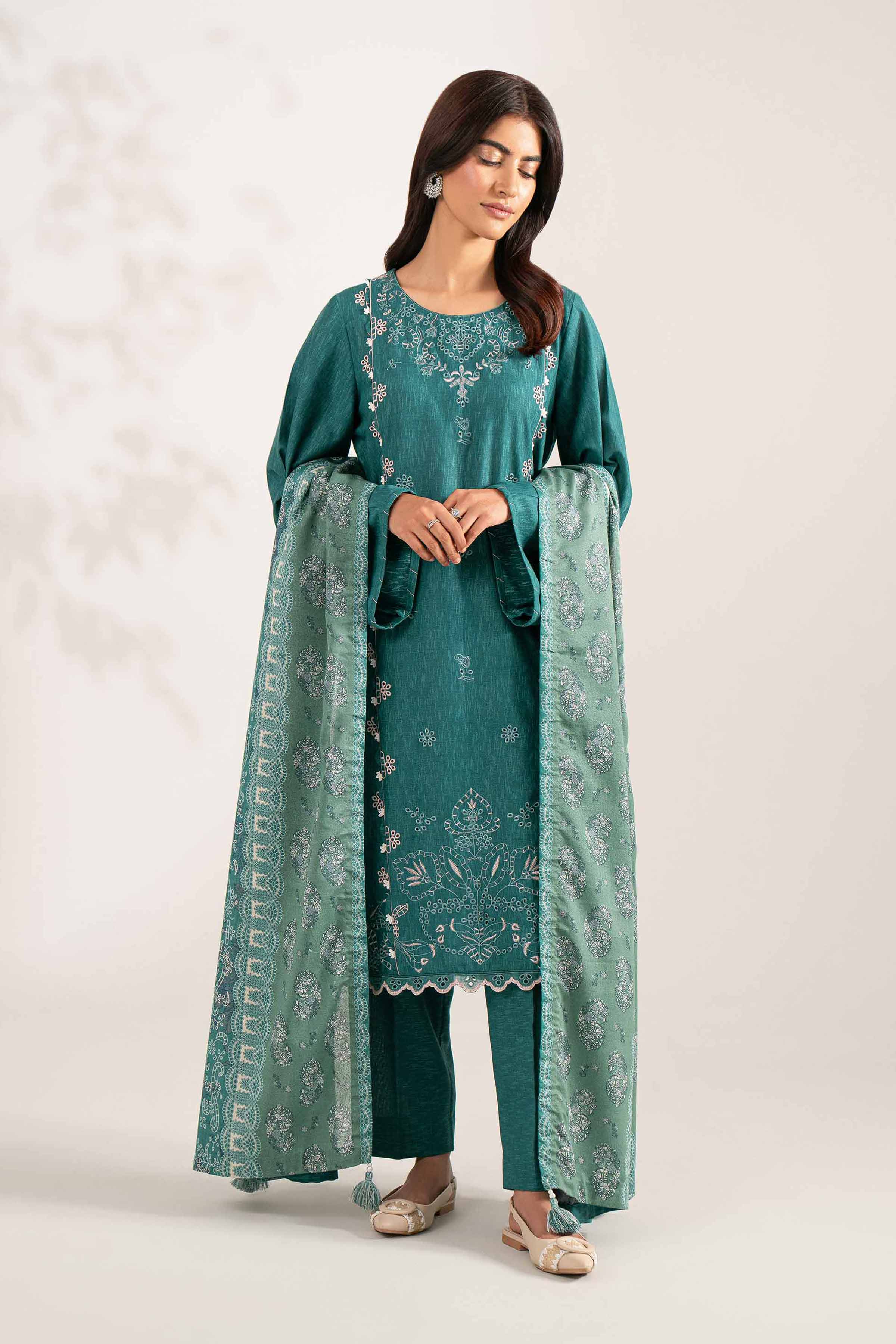 3 Piece - Printed Embroidered Suit - 42502957
