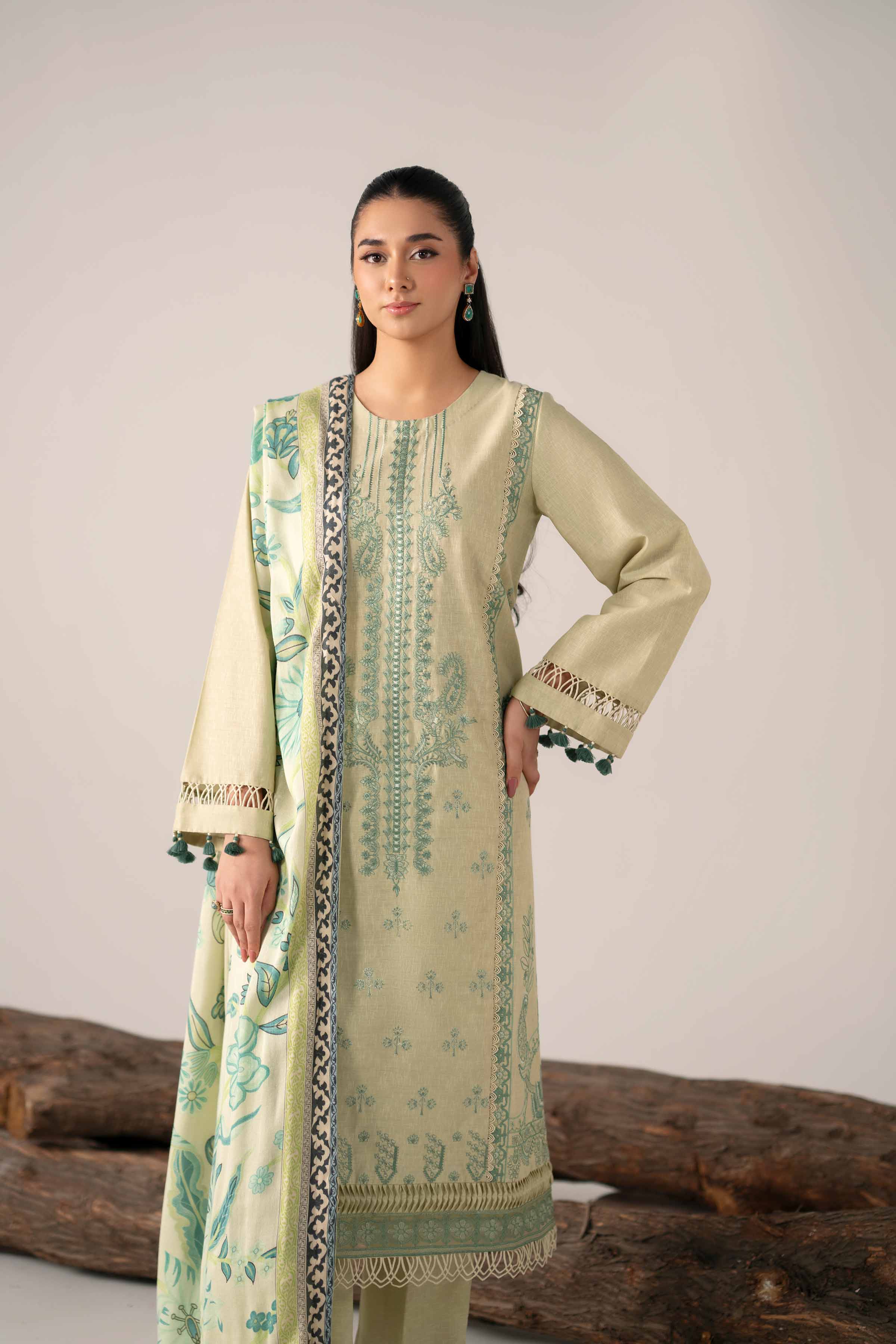 3 Piece - Digital Printed Embroidered Suit - 42502976