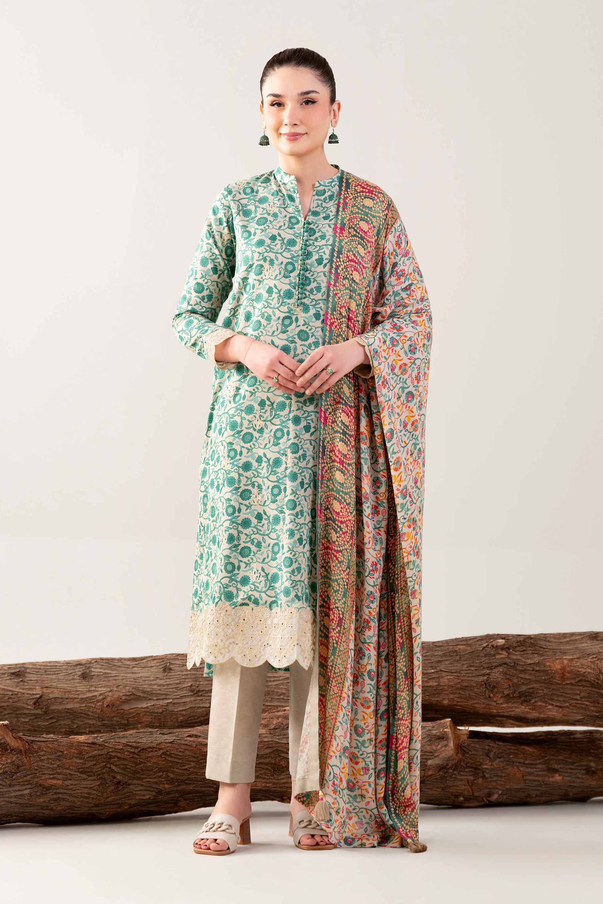 3 Piece - Digital Printed Embroidered Suit - 42502984