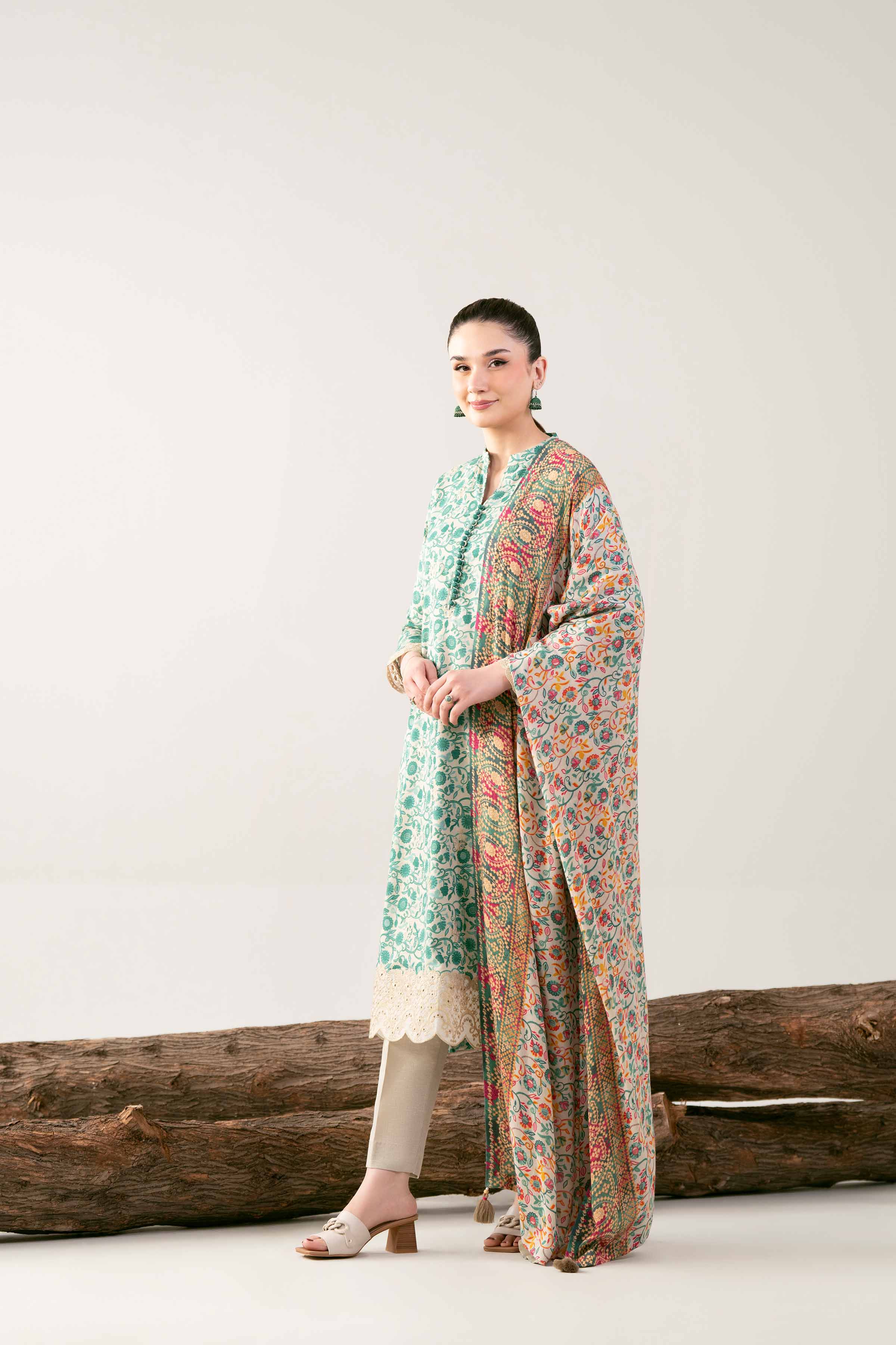 3 Piece - Digital Printed Embroidered Suit - 42502984