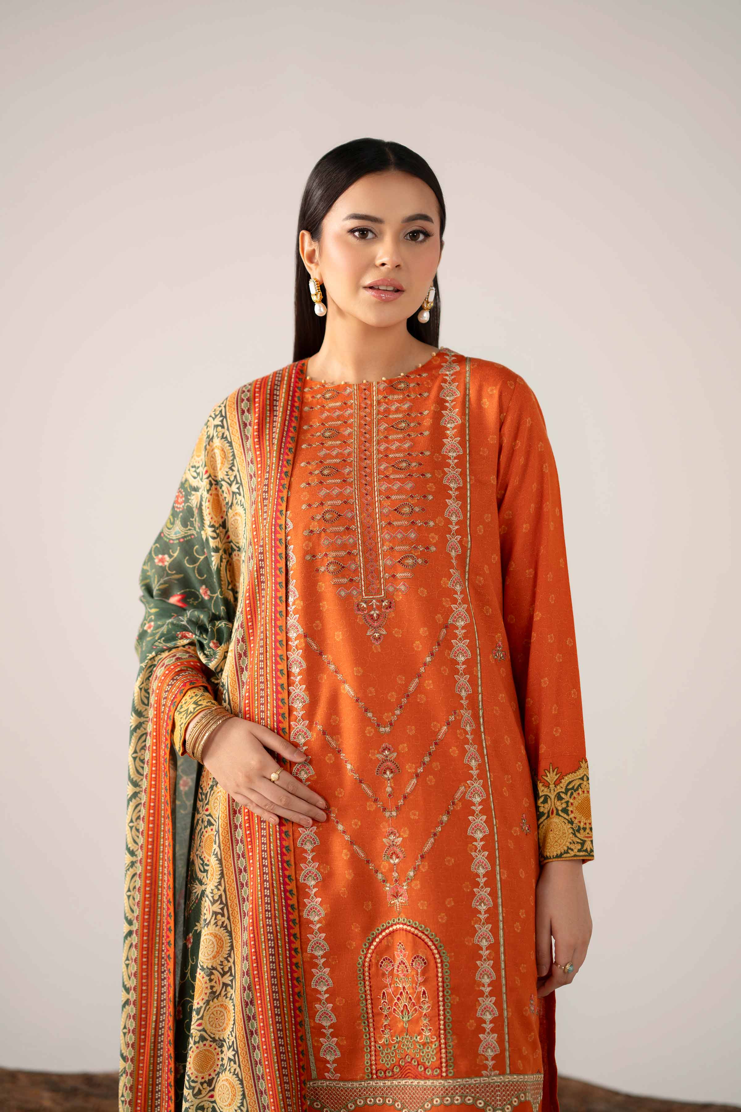 3 Piece - Digital Printed Embroidered Suit - 42502985