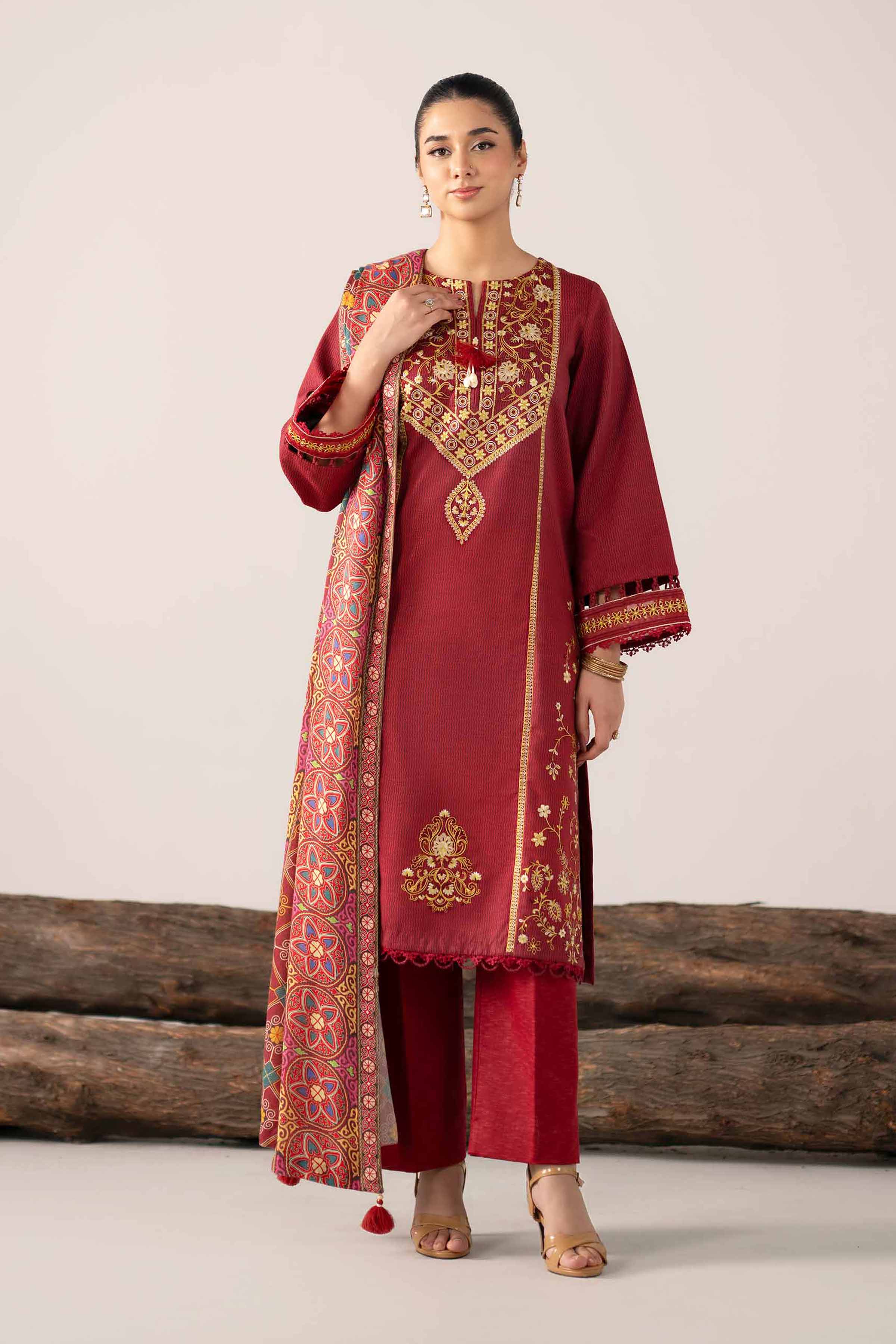 3 Piece - Digital Printed Embroidered Suit - 42502986