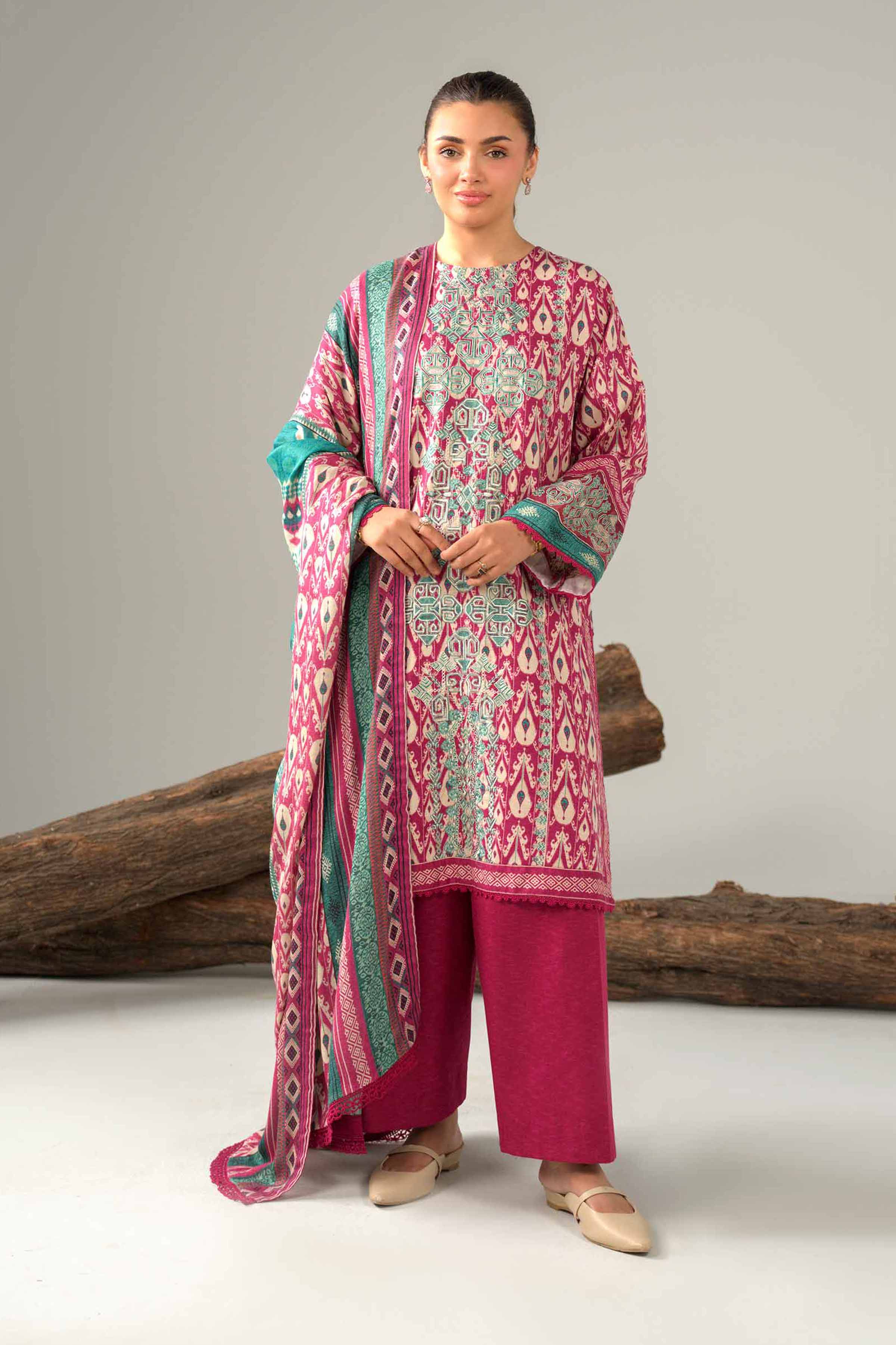 3 Piece - Digital Printed Embroidered Suit - 42502989