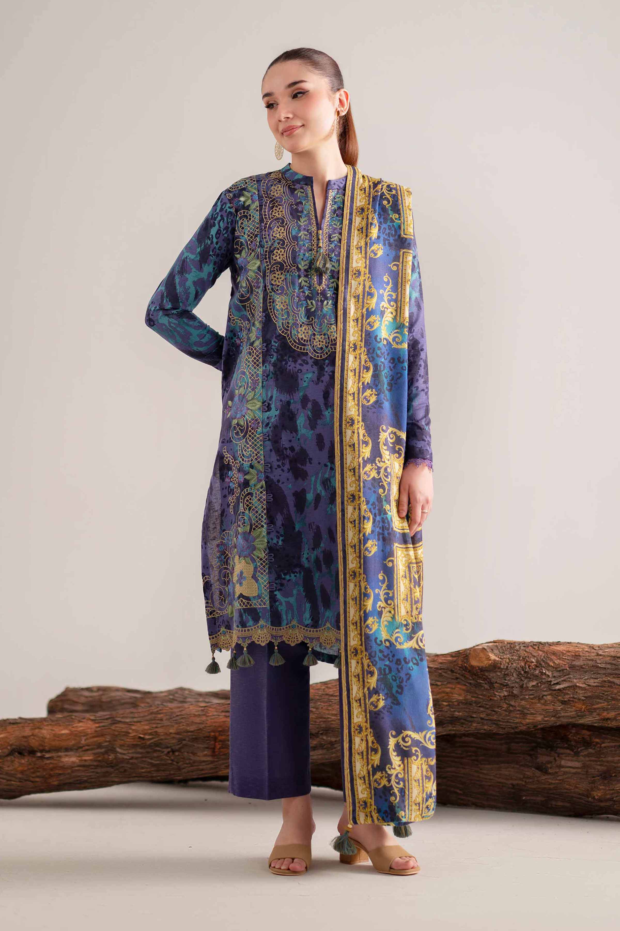 3 Piece - Digital Printed Embroidered Suit - 42502991