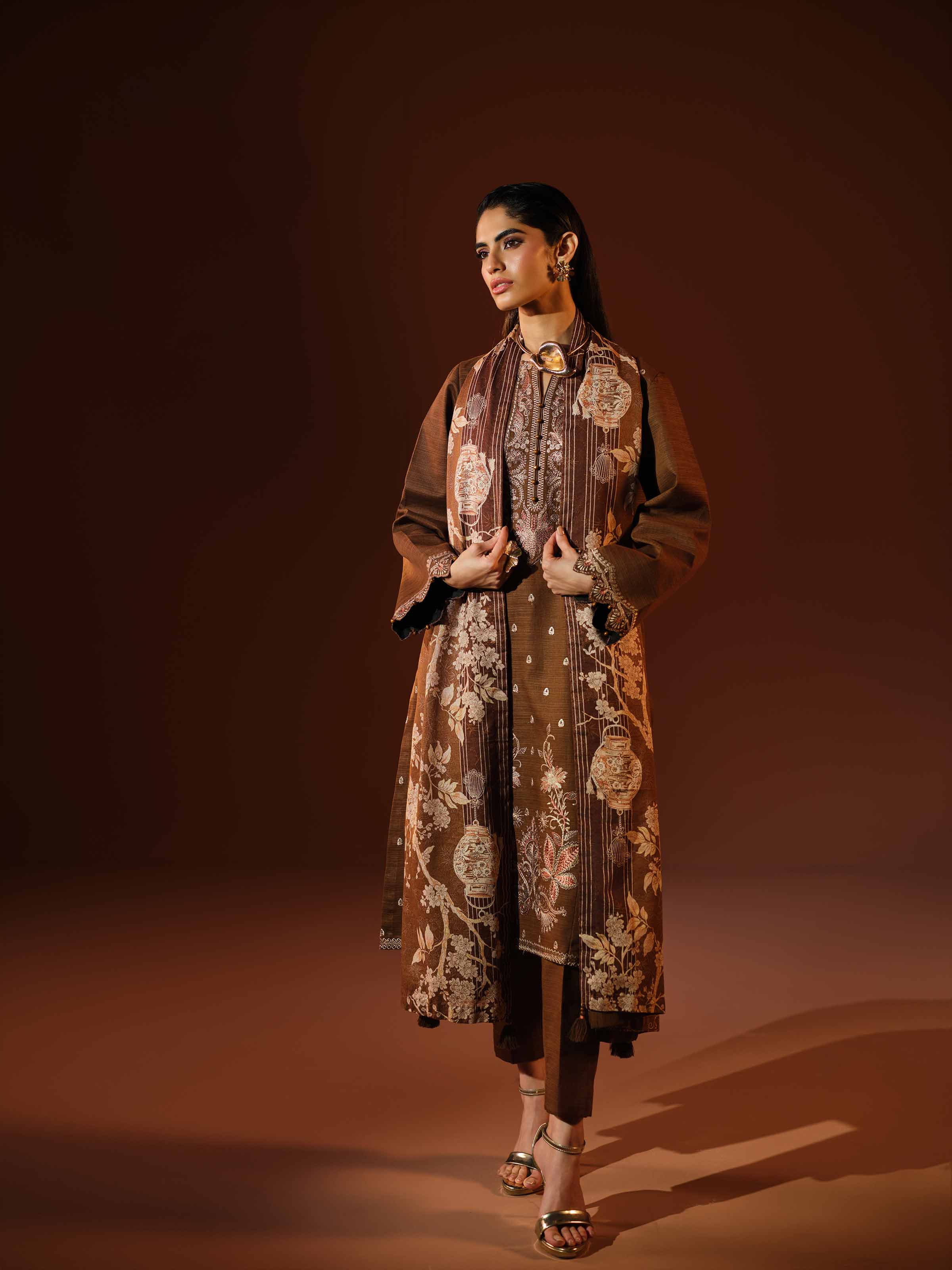 3 Piece - Printed Embroidered Suit - 42503519
