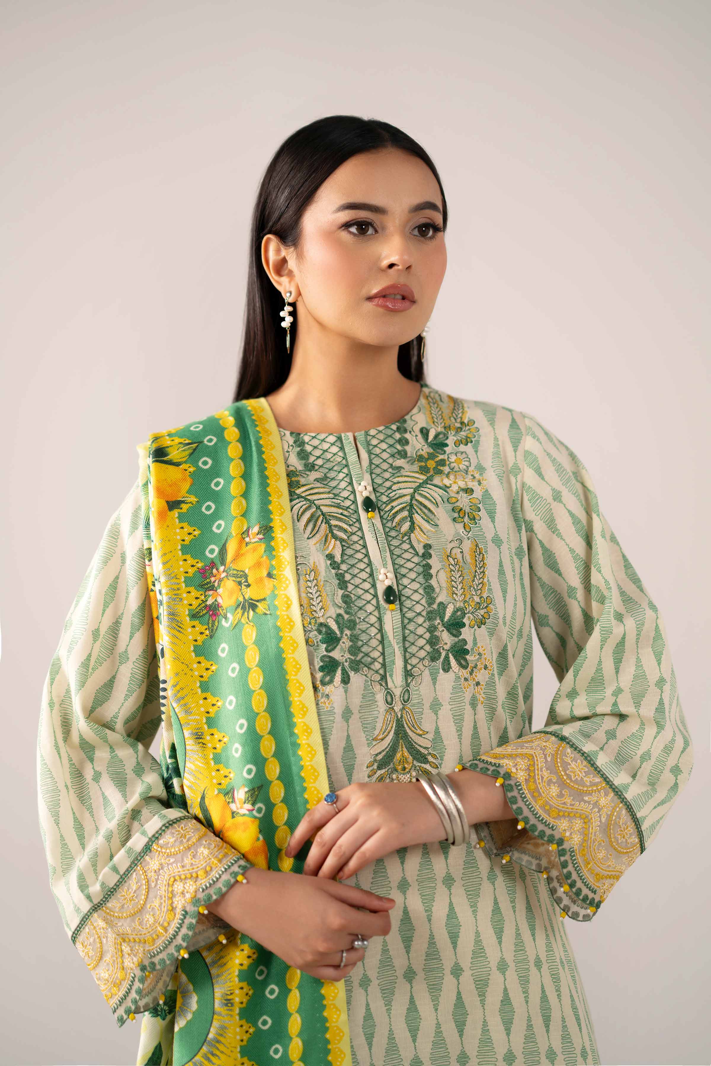 3 Piece - Printed Embroidered Suit - 42503523